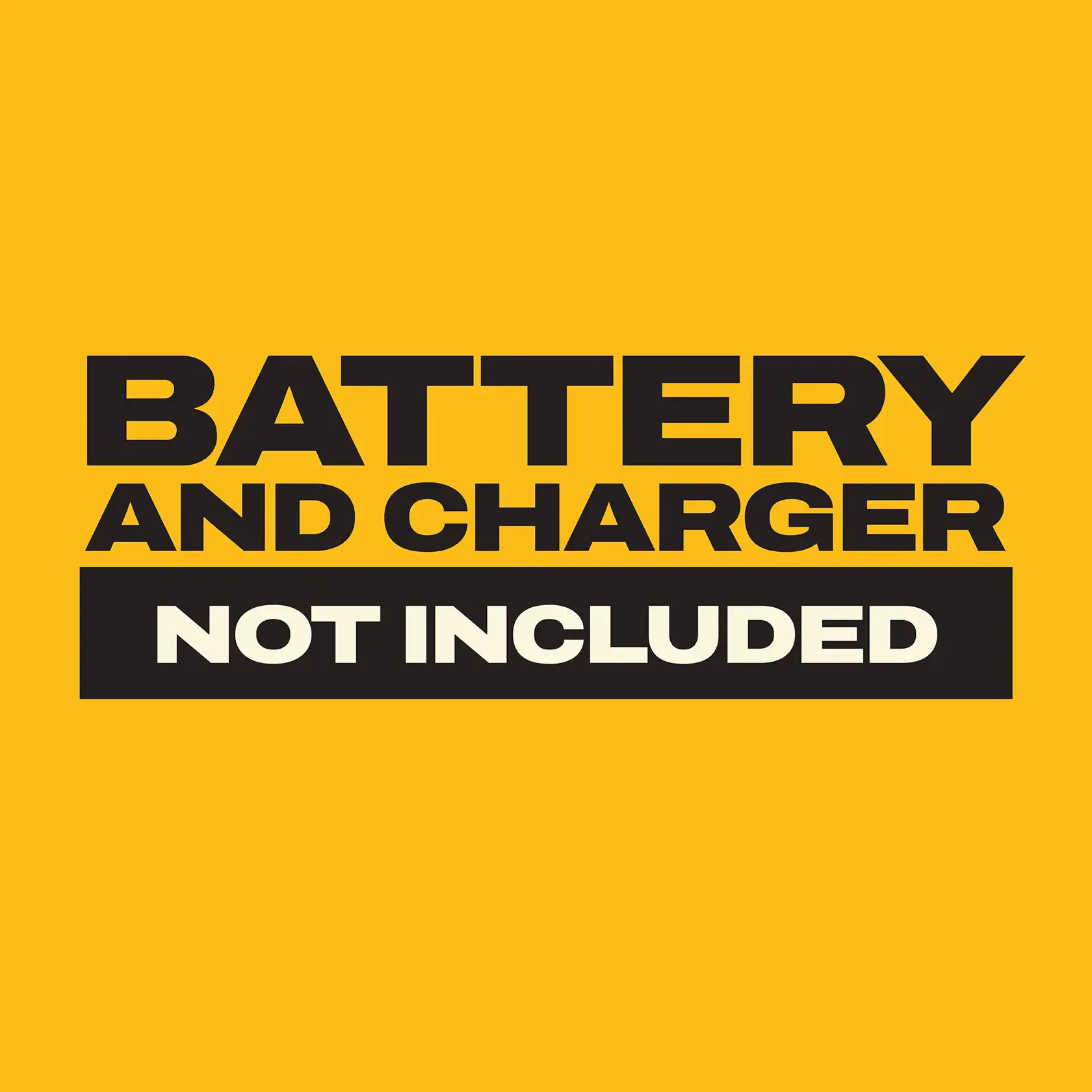 DEWALT graphics SKU, gelber Hintergrund, schwarzer Text: Batterie und Ladegerät nicht enthalten.