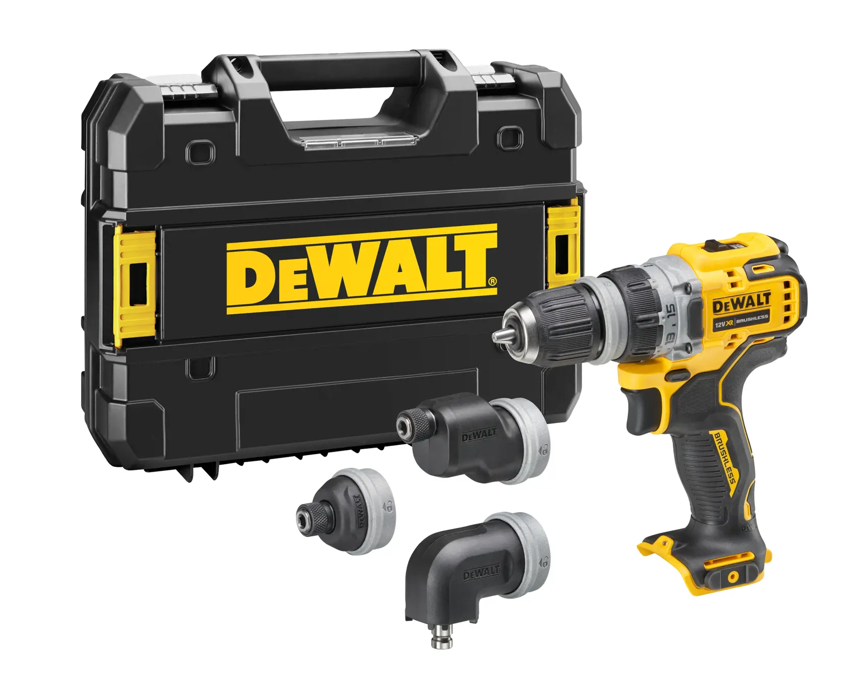 DEWALT Akku-Bohrschrauber, gelb und schwarz, ergonomisch, bürstenlos, ohne Akku.