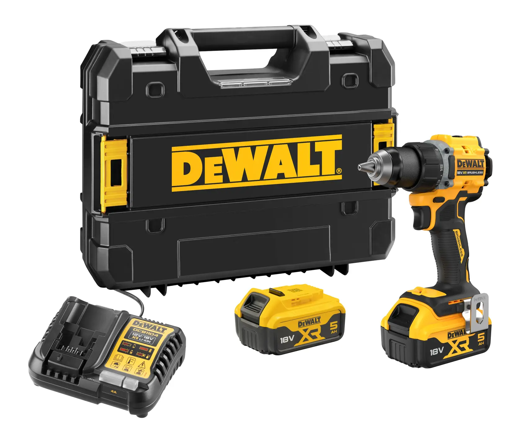 DEWALT Akku-Bohrmaschine Fotografie. SKUs: DCD794P2T, DCD794P2T-QW. 18V XR, 5Ah Akku.