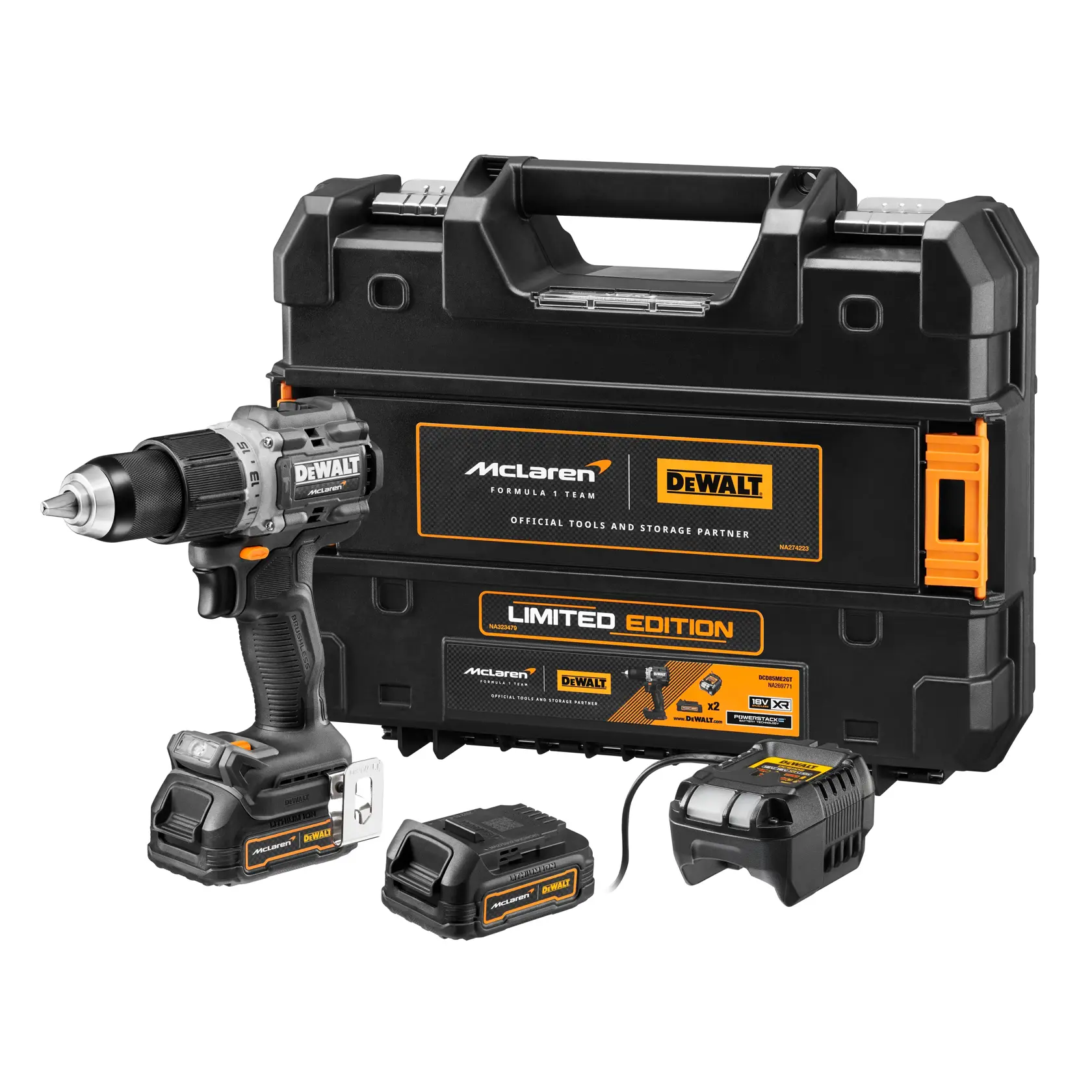 18V XR Akku-Schlagbohrschrauber (bürstenlos) inkl. 2x Powerstack Akku (18 Volt / 1,7 Ah) mit Pouch-Akku Technologie im McLaren Design