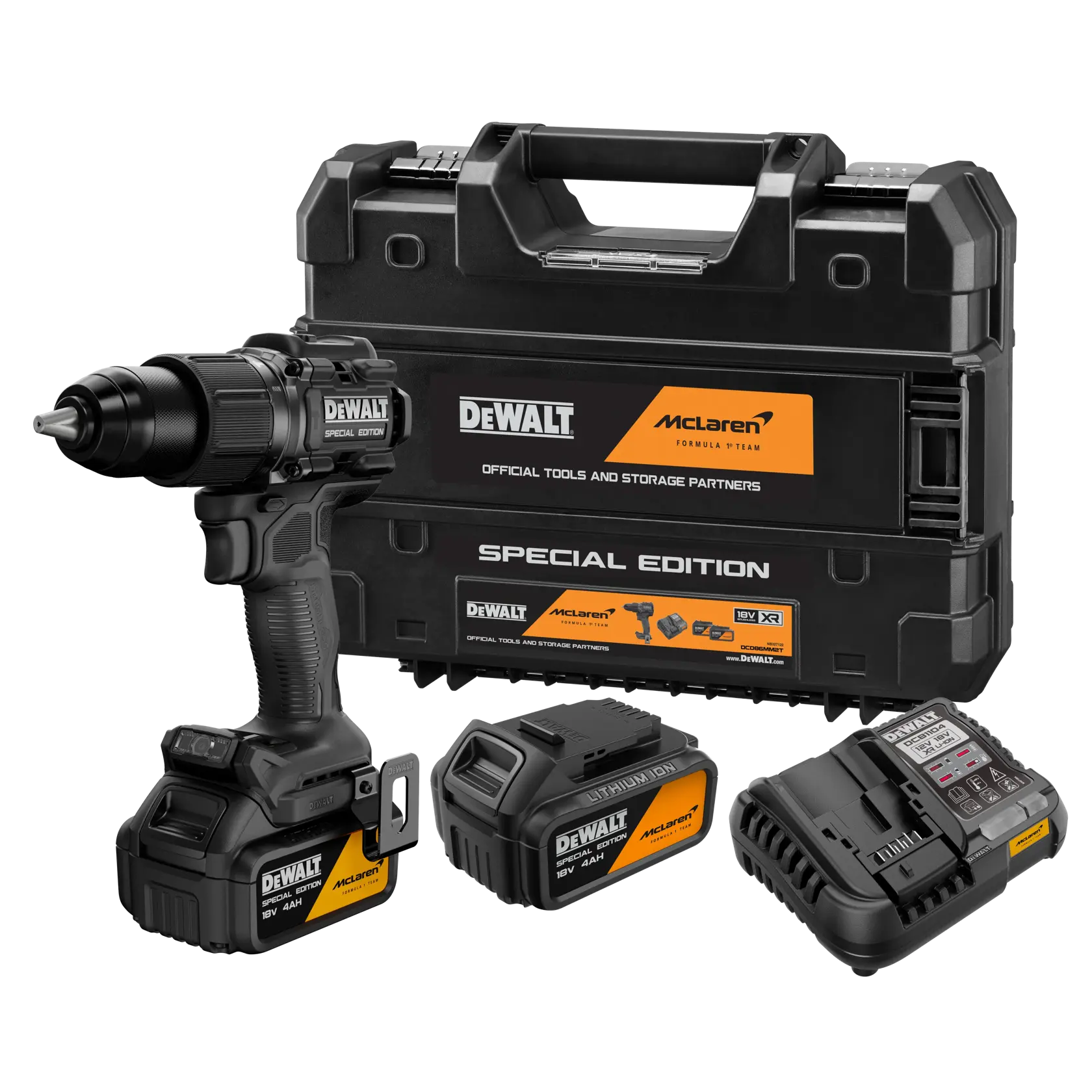 DEWALT Werkzeug, DCMCST632X1-QW und DCD86MM2T-QW, McLaren Special Edition, Fotografieprodukt.