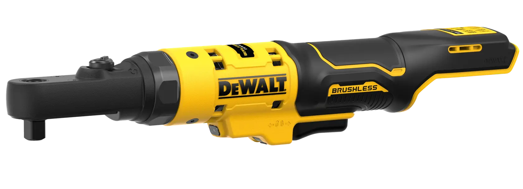 DEWALT bürstenloser Ratschenschlüssel DCF500N in Gelb und Schwarz auf weißem Hintergrund.