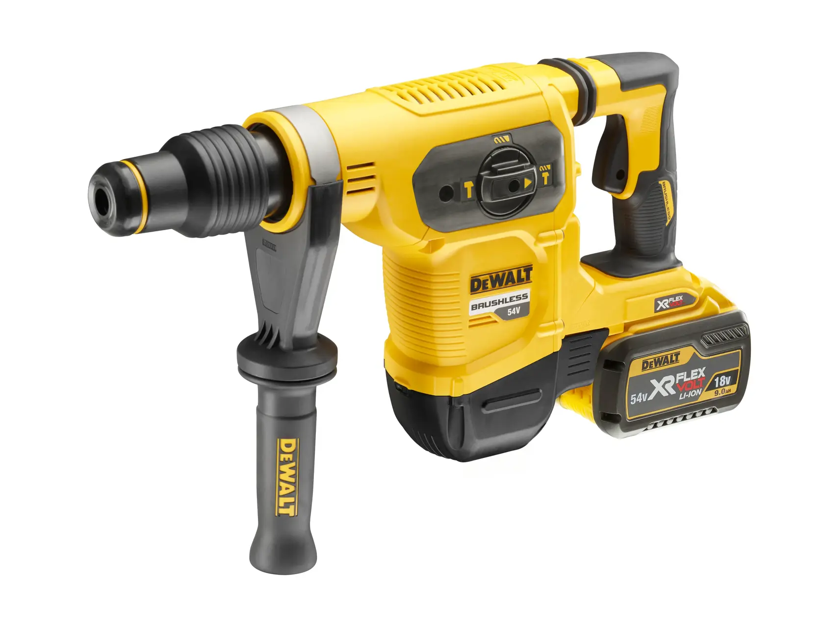 DEWALT Akku-Bohrhammer DCH481N mit Seitengriff, gelb-schwarz, 54V Akku.