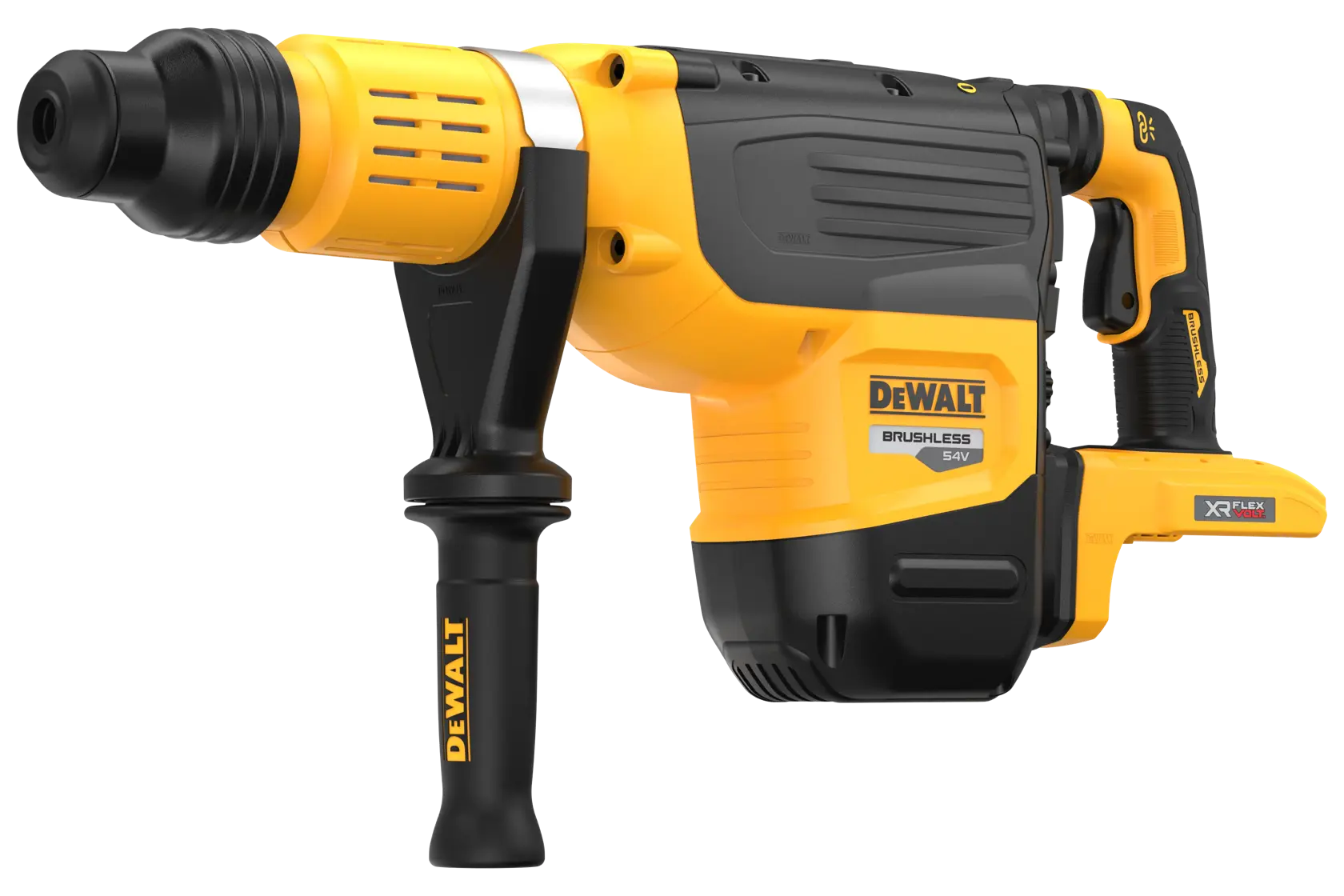 DEWALT Akku-Bohrhammer DCH775N in Gelb-Schwarz mit Griff, seitlich gezeigt.