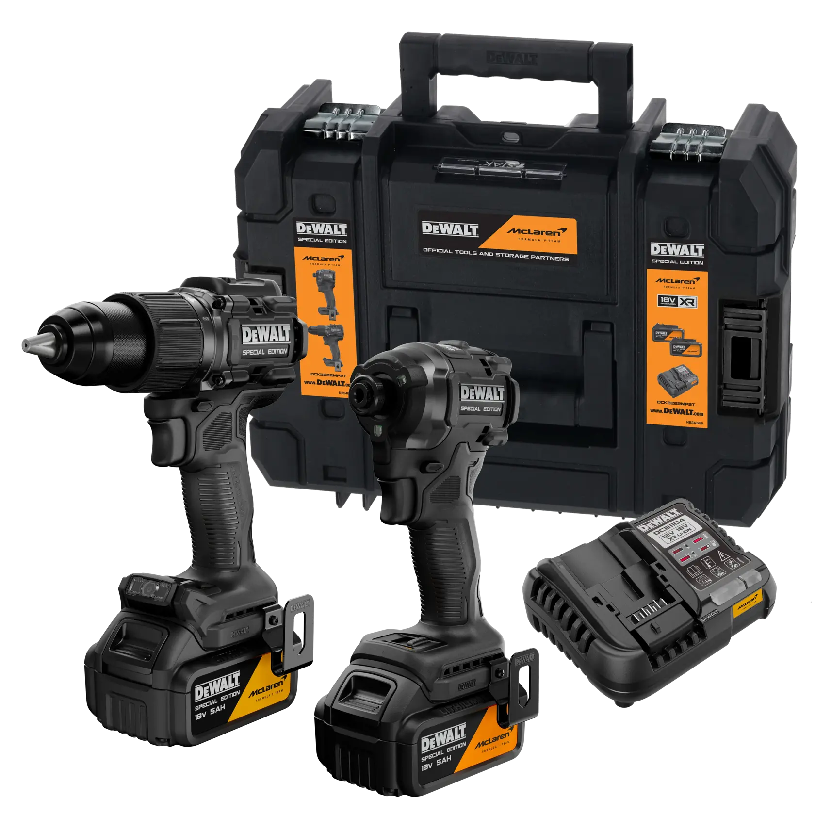 DEWALT DCK2222MP2T, DCK2222MP2T-QW set con 2 taladros, cargador y maletín, categoría fotografía.