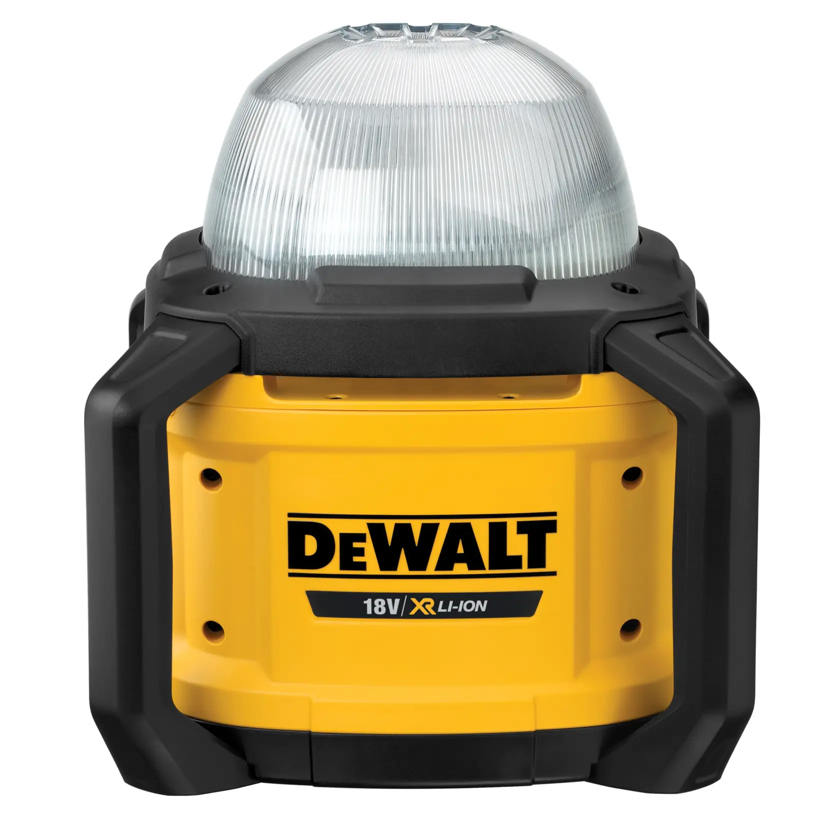 DEWALT DCL074N, DCL074-XJ LED-Baustellenlampe Fotografie. Gelb, schwarz, Kuppel-Design, 18V XR Li-Ion.