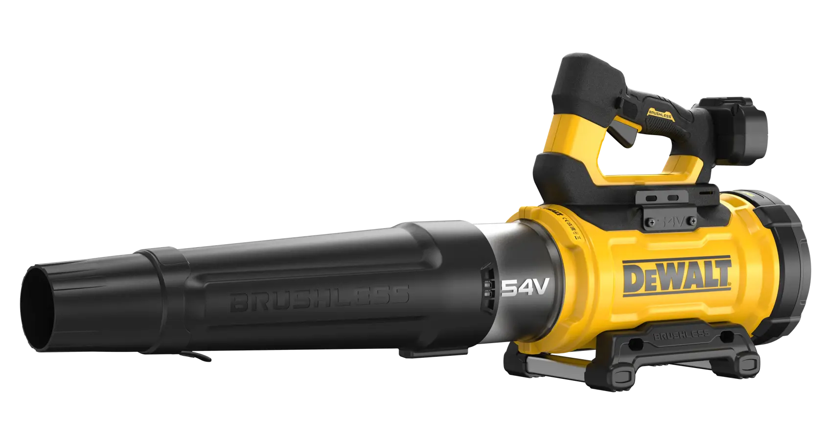 DEWALT Akku-Laubbläser, gelb und schwarz, bürstenloser Motor, Modell DCMBL777N, 54V.