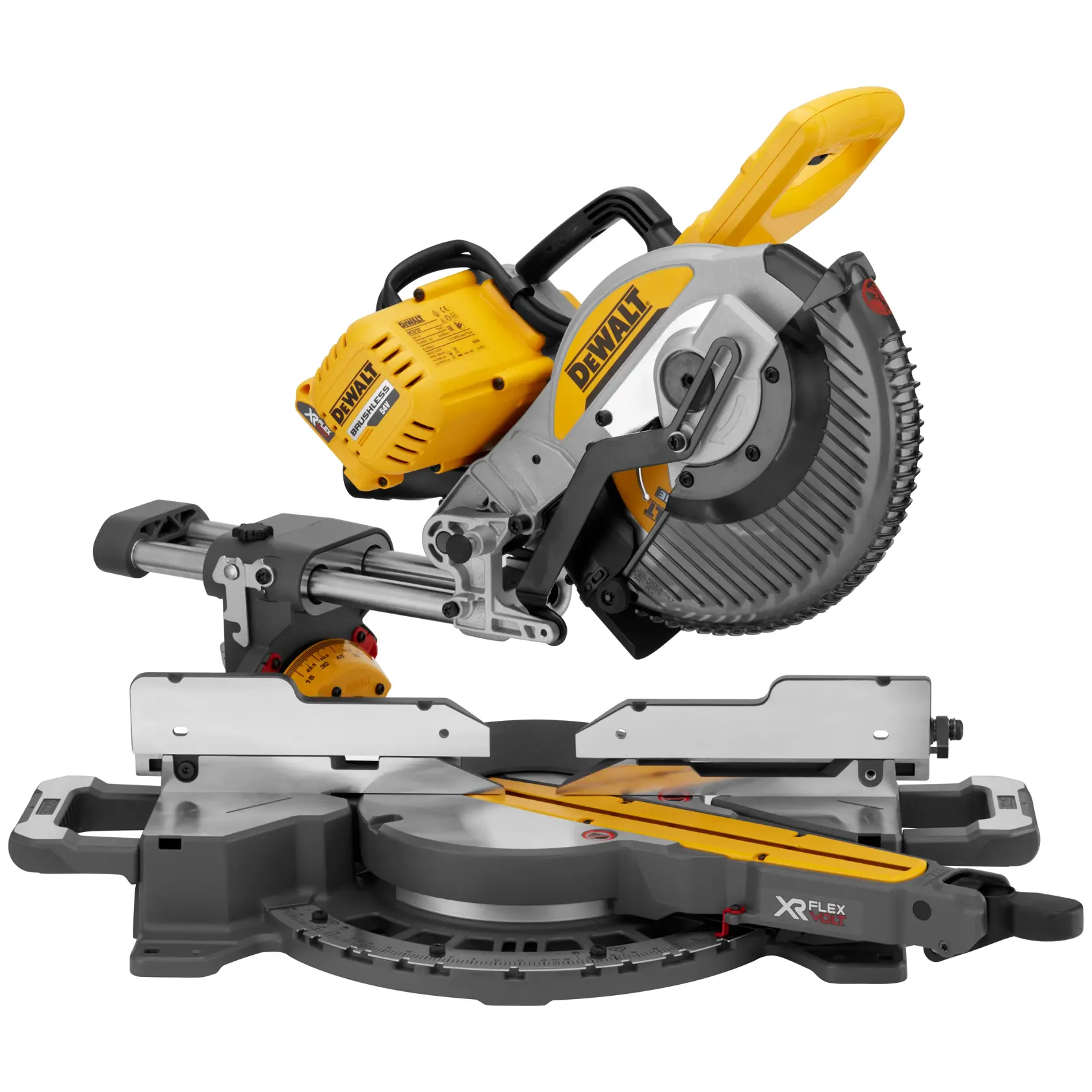 DEWALT DCS727N Kappsäge mit gelbem und schwarzem Design für präzises Schneiden von Holz.