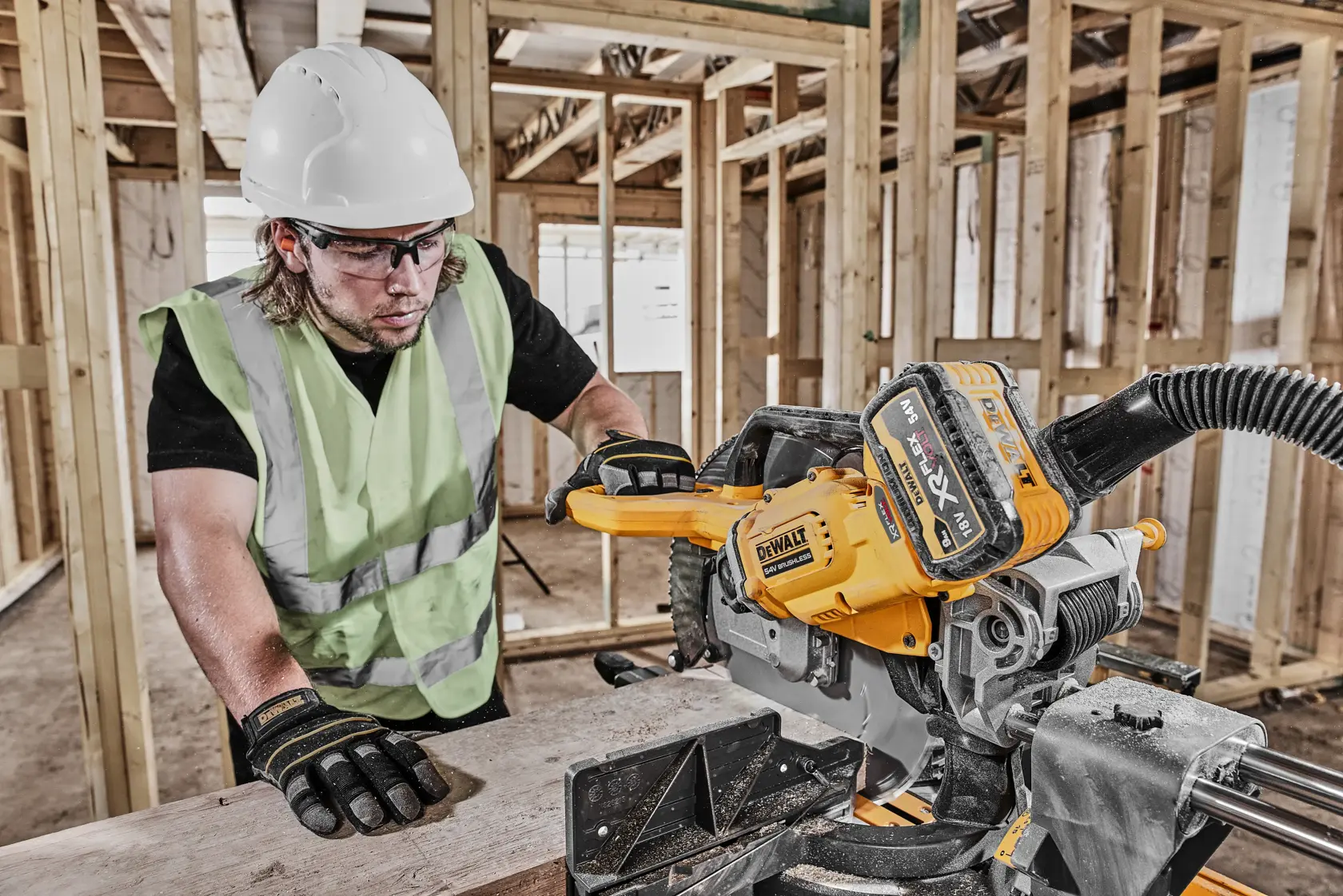 Graphic showing DEWALT XTREME Sub-Compact Series branding with the slogan 'Compact and Performance Packed' on a yellow background.