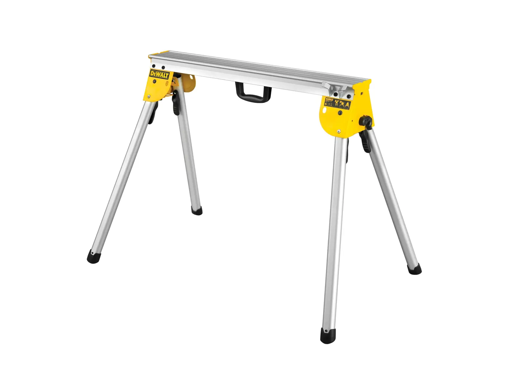 DEWALT DE7035-XJ klappbarer Metall-Arbeitsbock mit gelben Gelenken und Tragegriff.