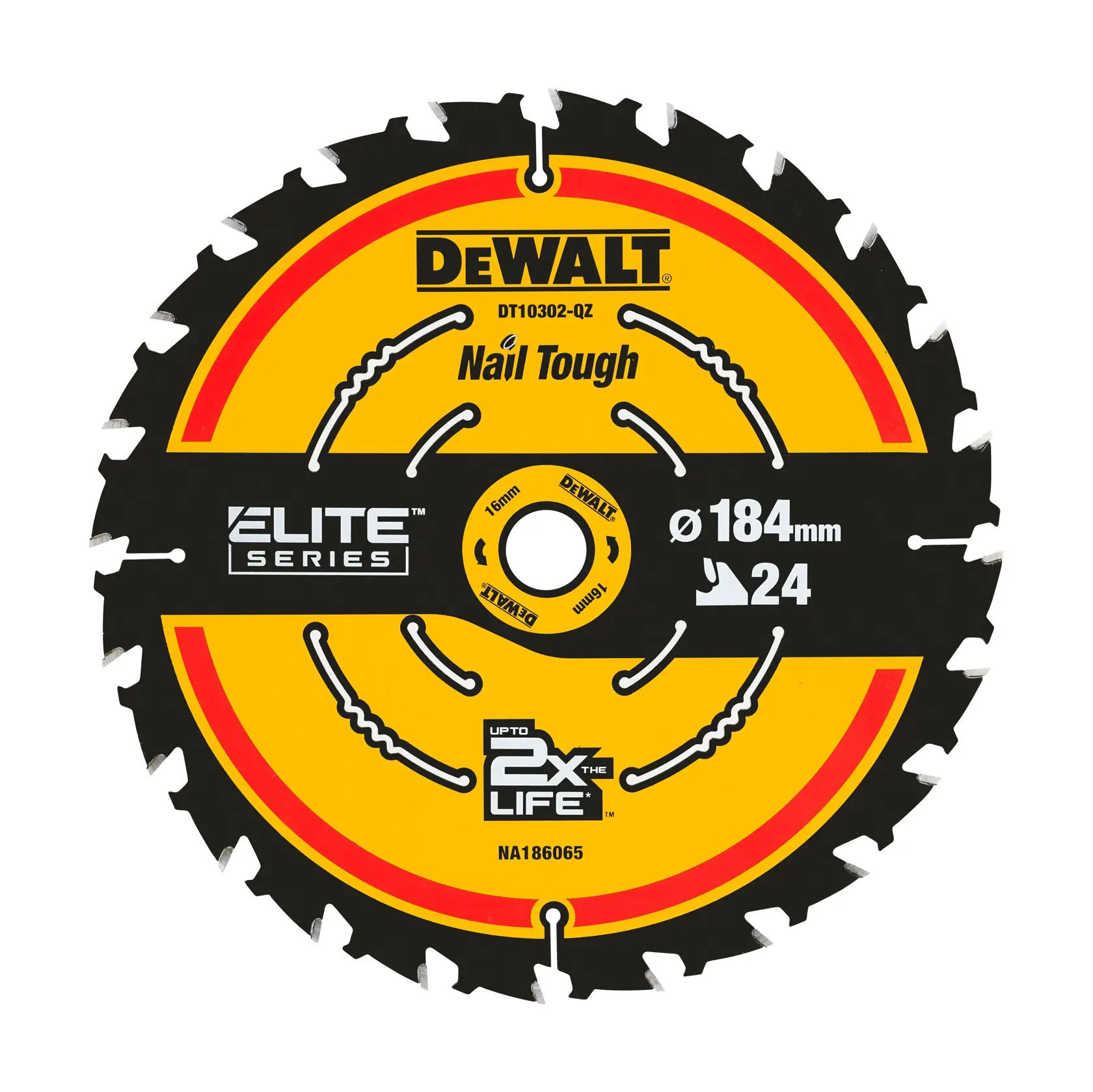 DEWALT Sägeblatt DT10302-QZ, DT10302, Elite Series, Ø184mm, 24 Zähne, rund für harte Nägel.