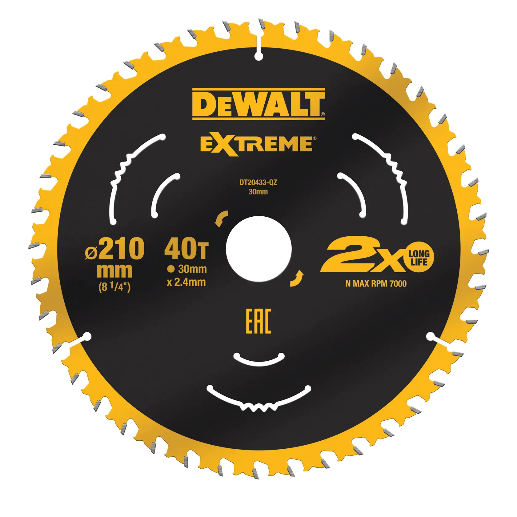 DEWALT DT20433 Extreme Kreissägeblatt 210mm, 40 Zähne, schwarz-gold, für lange Lebensdauer.