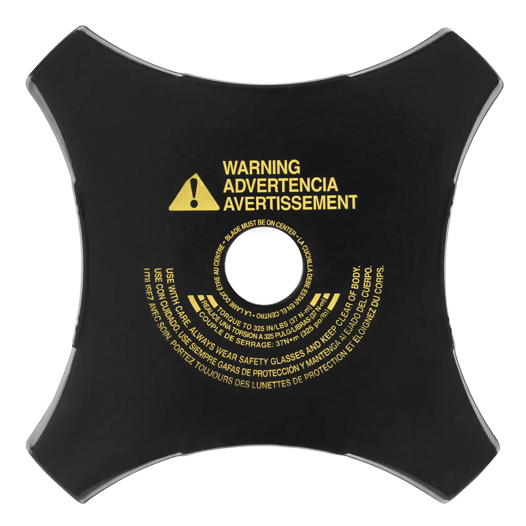 DEWALT DT20680, DT20680-QZ Klinge mit Warntext. Schwarzes, viereckiges Design. Fotografieprodukt.