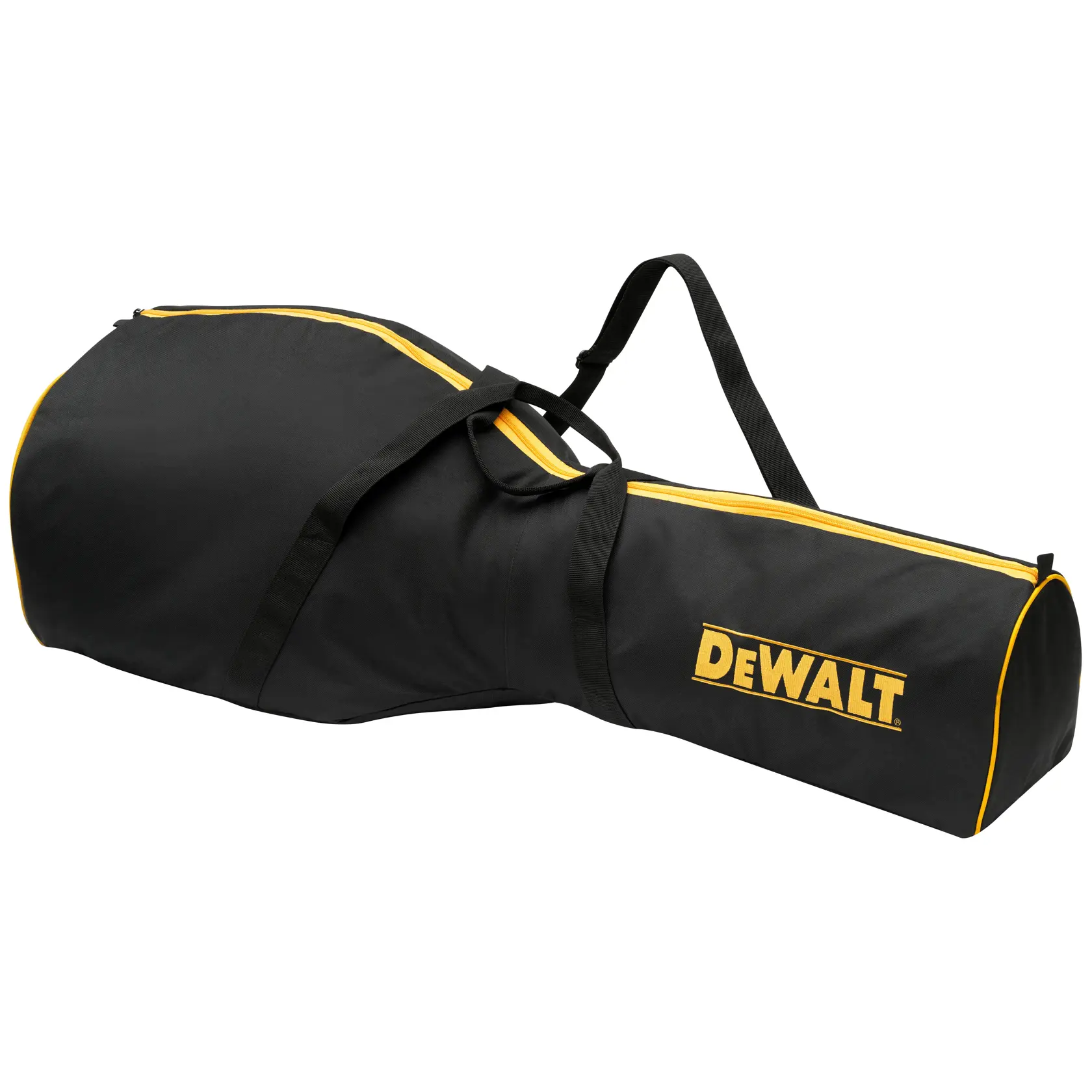 DEWALT schwarze Tragetasche. Fotografie. DT20683, DT20683-QZ SKUs. Gelbe Kante, Griff, Logo.