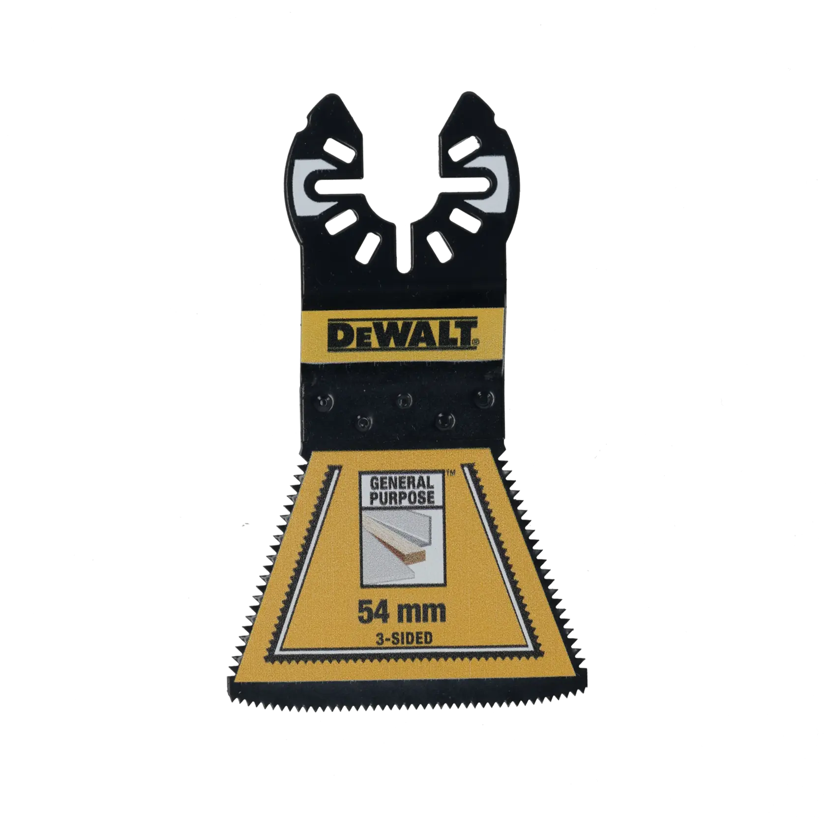 DEWALT 54mm dreiseitiges Sägeblatt für Multitools, schwarz und gelb.