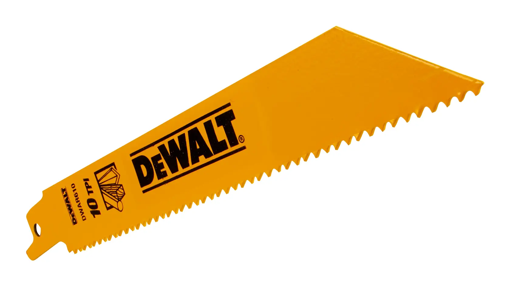 DEWALT DT2345 Sägeblatt gelb mit Zähnen zum Schneiden, auf weißem Hintergrund dargestellt.