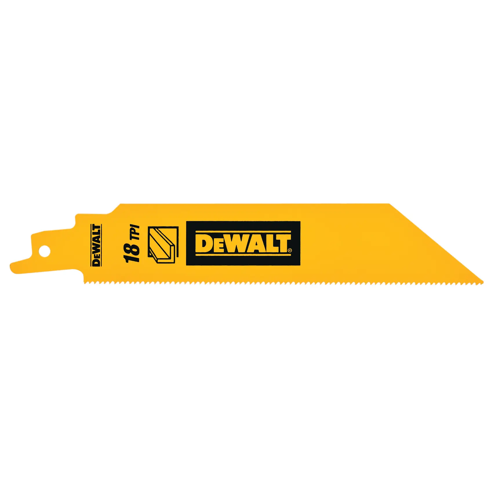DEWALT DT2404 gelbes Sägeblatt mit 18 TPI für effizienten Materialzuschnitt.