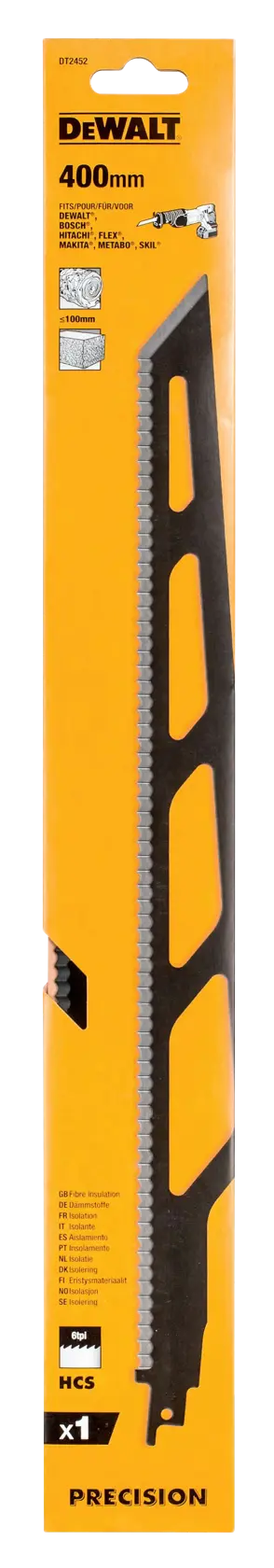 DEWALT DT2452 400mm Sägeblatt für Säbelsägen, gelbe Verpackung, geeignet für Holz und Metall.
