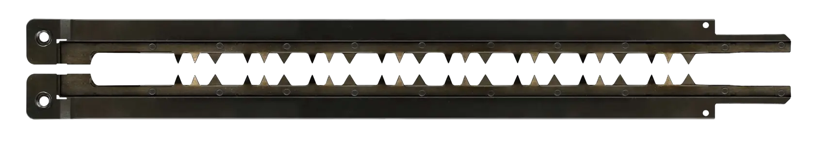 Ein Paar DEWALT Ersatz-Sägeblätter mit gezackten Zähnen, für die Verwendung mit Elektrowerkzeugen, dargestellt vor weißem Hintergrund.