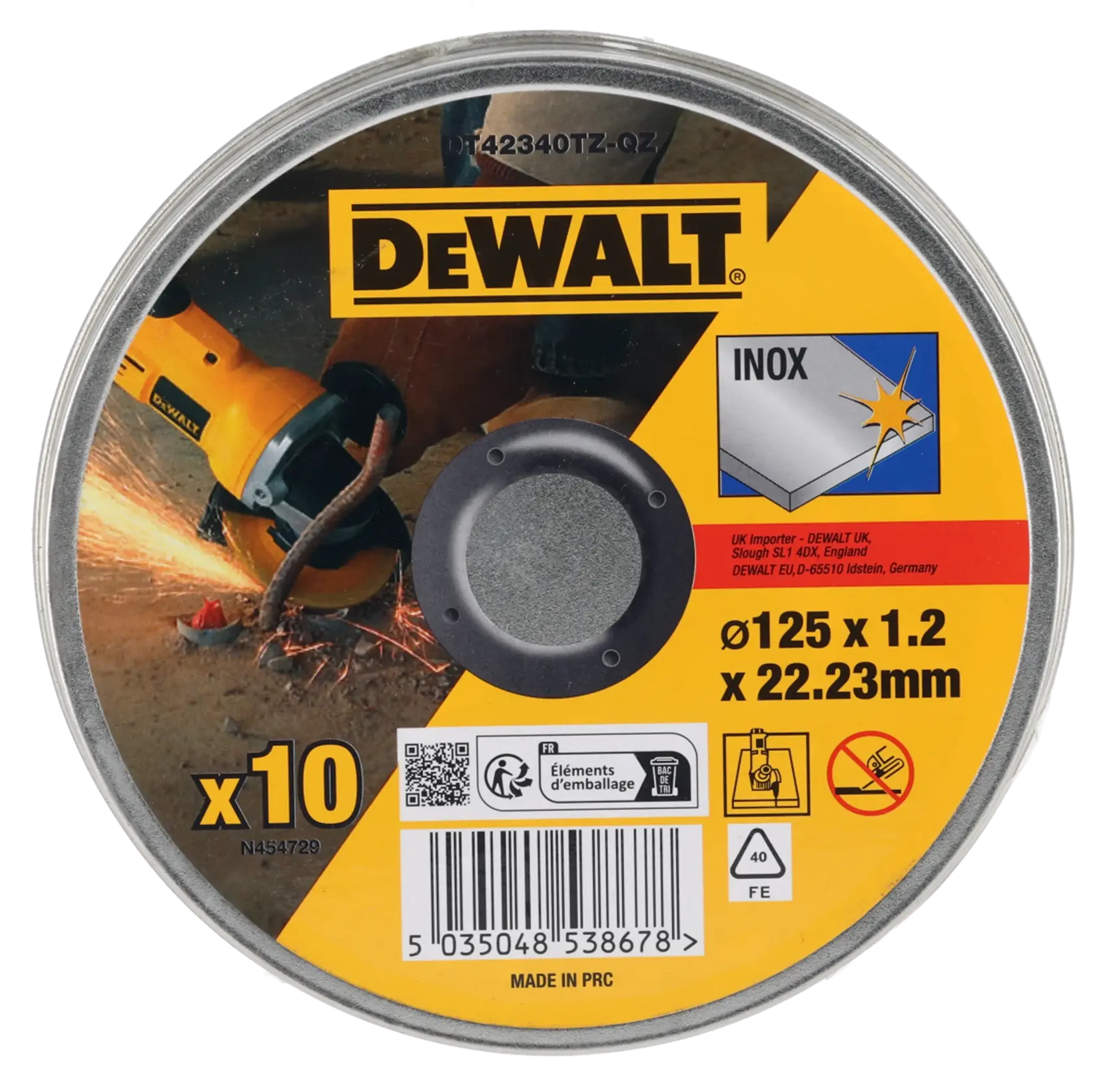DEWALT DT42340TZ Edelstahl Trennscheiben Pack, 125mm Durchmesser, 1,2mm Dicke, für Winkelschleifer, 10 Stück.
