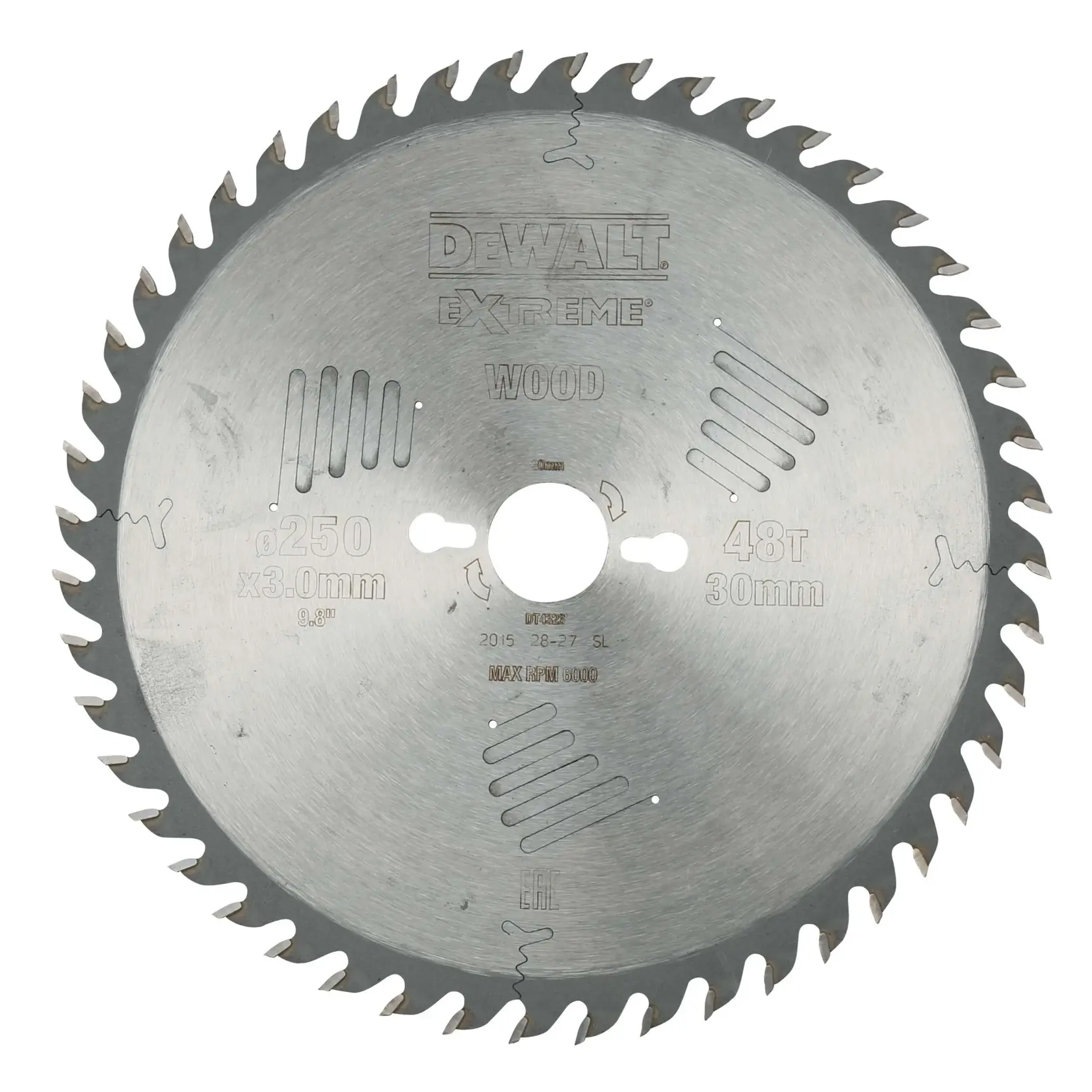 DEWALT Extreme Kreissägeblatt für Holz mit 48 Zähnen, einem Durchmesser von 250 mm und einer 30 mm Bohrung.