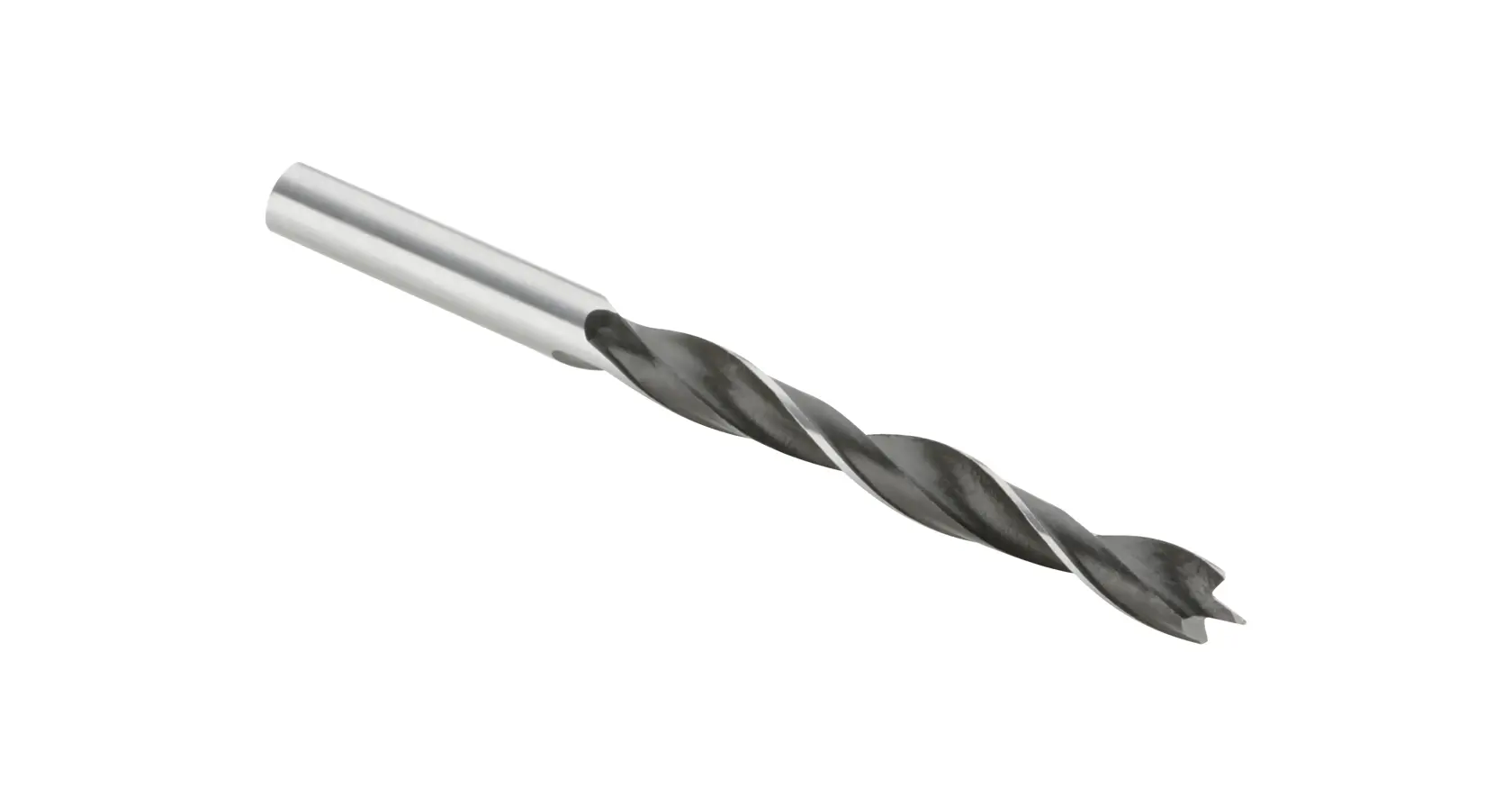 Ein einzelner DEWALT-Holzbohrer mit zylindrischem Schaft und spiralförmigen Nuten, abgebildet vor weißem Hintergrund.