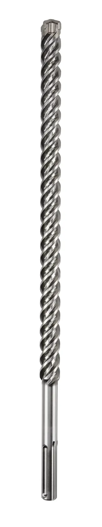 Ein langer, silberner DEWALT-Bohrer mit Spiraldesign, geeignet für schwere Bohrarbeiten in Mauerwerk und Beton.