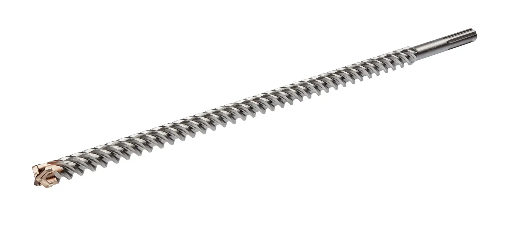Ein DEWALT DT60825 SDS Max-Mauerwerk-Bohrer mit spiralisiertem Schaft und Hartmetallspitze, geeignet zum Bohren in Beton und Mauerwerk.