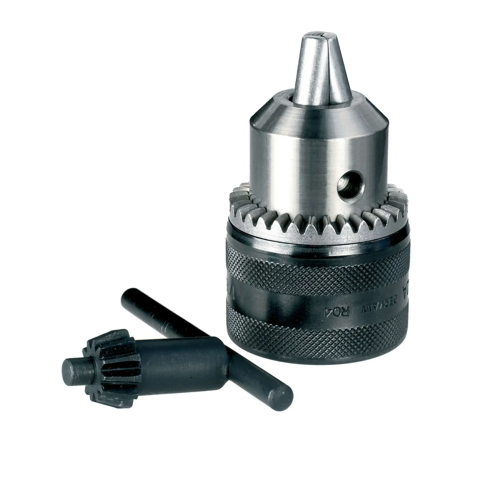 Metall-Bohrfutter mit Schlüssel für DEWALT, auf weißem Hintergrund gezeigt.