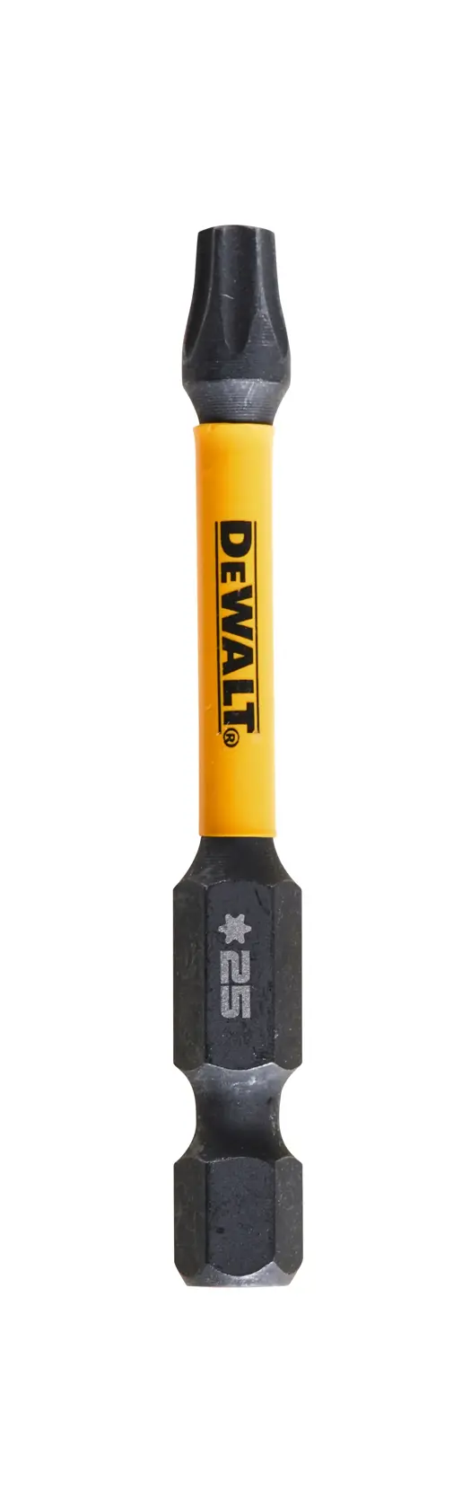 DEWALT DT70534T screwdriver bit with yellow shaft and black ends, star-shaped tip.