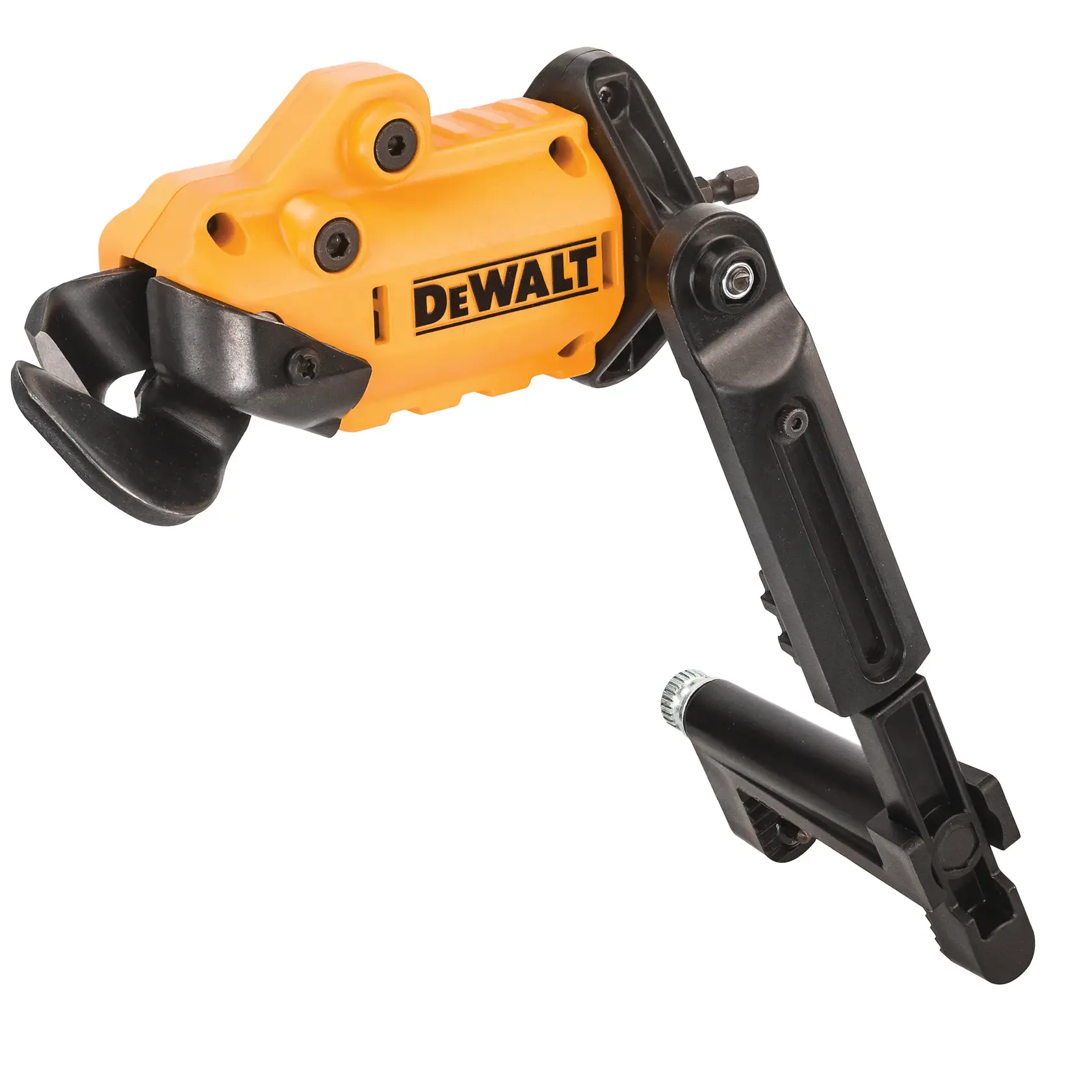 DEWALT DT70620 Bohr-Zubehör mit gelbem Gehäuse und schwarzer Befestigungsklemme.