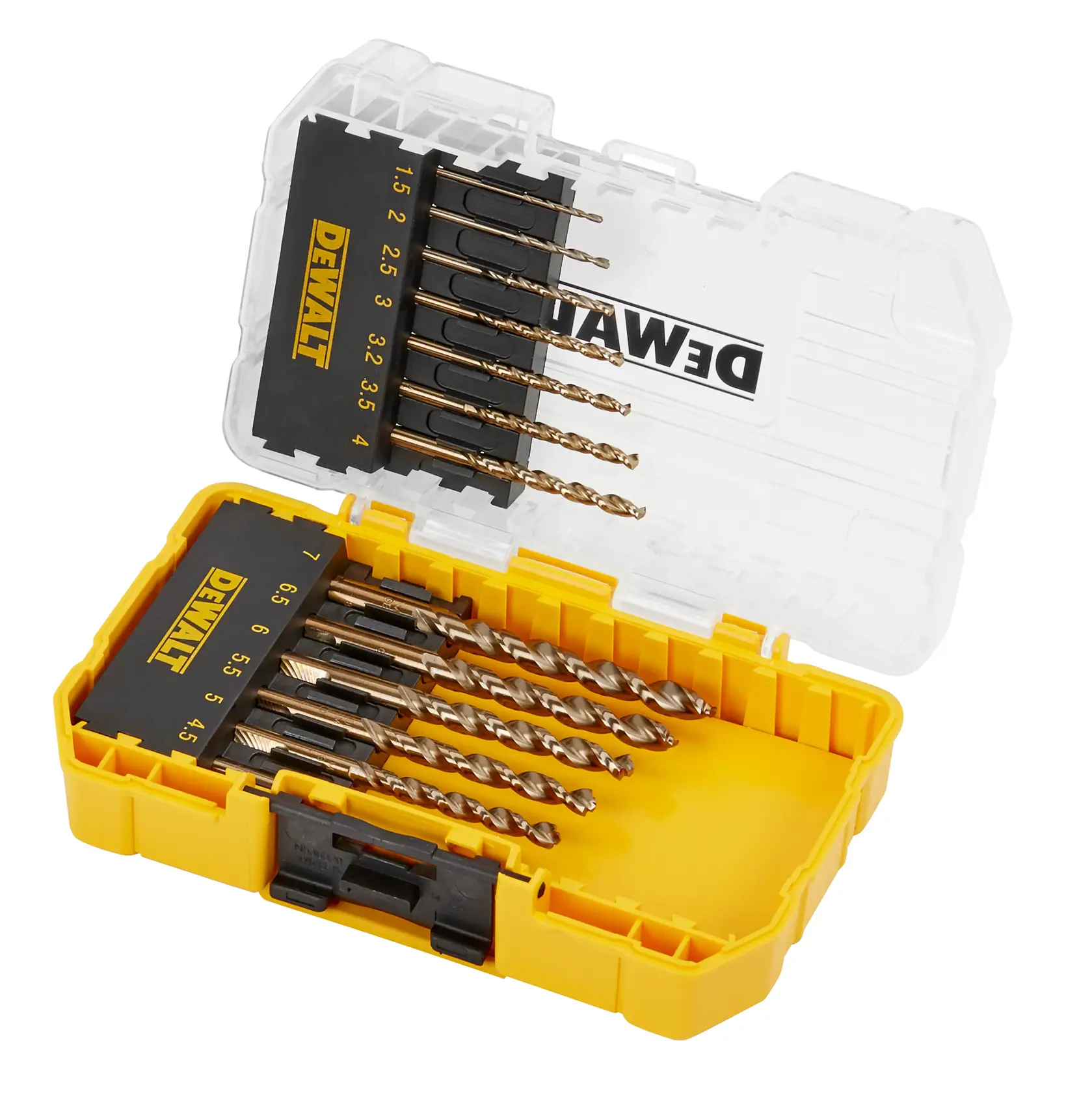 Grafik mit DEWALT XTREME Sub-Compact Series Branding und dem Slogan 'Kompakt und leistungsstark' auf gelbem Hintergrund.