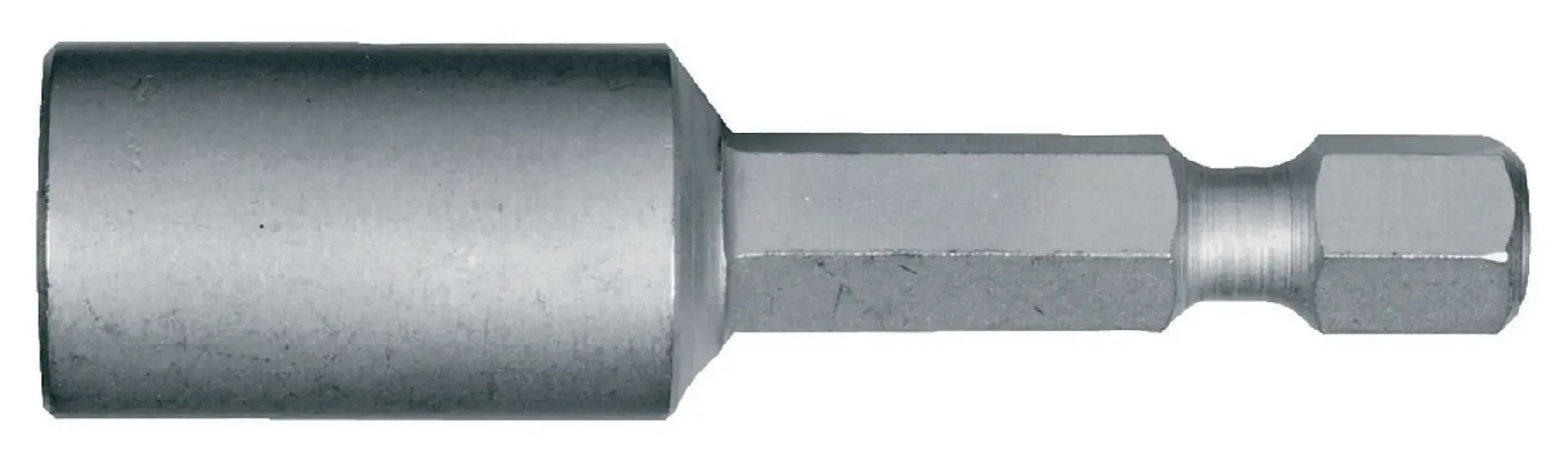 Metallischer Sechskant-Nussbit mit zylindrischem Ende für den Einsatz mit Elektrowerkzeugen.