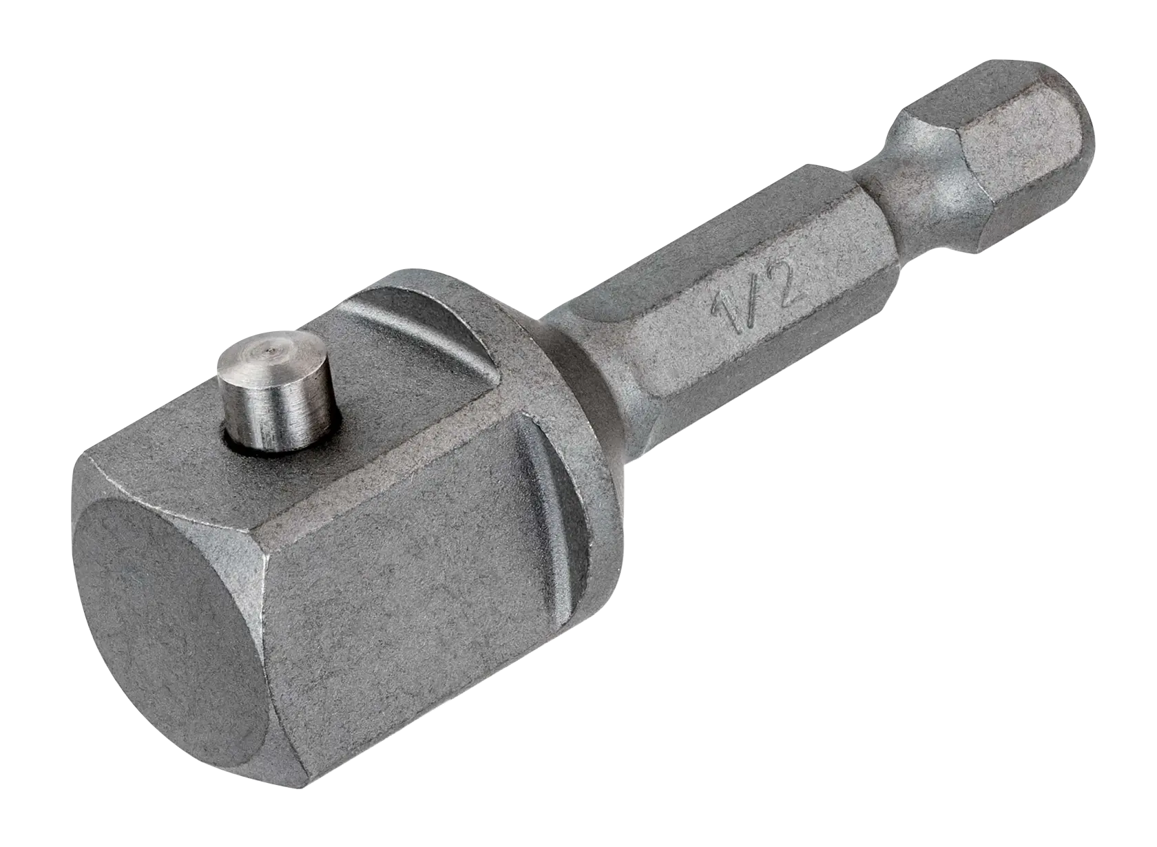Sechskant-Steckschlüsseladapter für Bohrer, Metallfinish, DEWALT DT7512, 1/2 Zoll Größe.