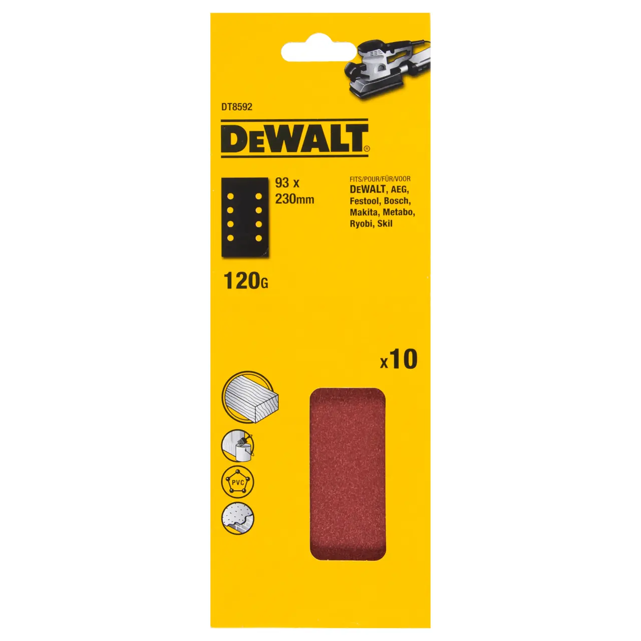 Schleifpapier 93 x 230mm K120, Mehrzweck - Holz/Farbe - Trockenschliff - Gelocht (8 Loch parallel)