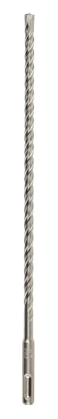 Langer, spiralförmiger Metallbohrer für starke Bohrarbeiten, abgebildet vor weißem Hintergrund.