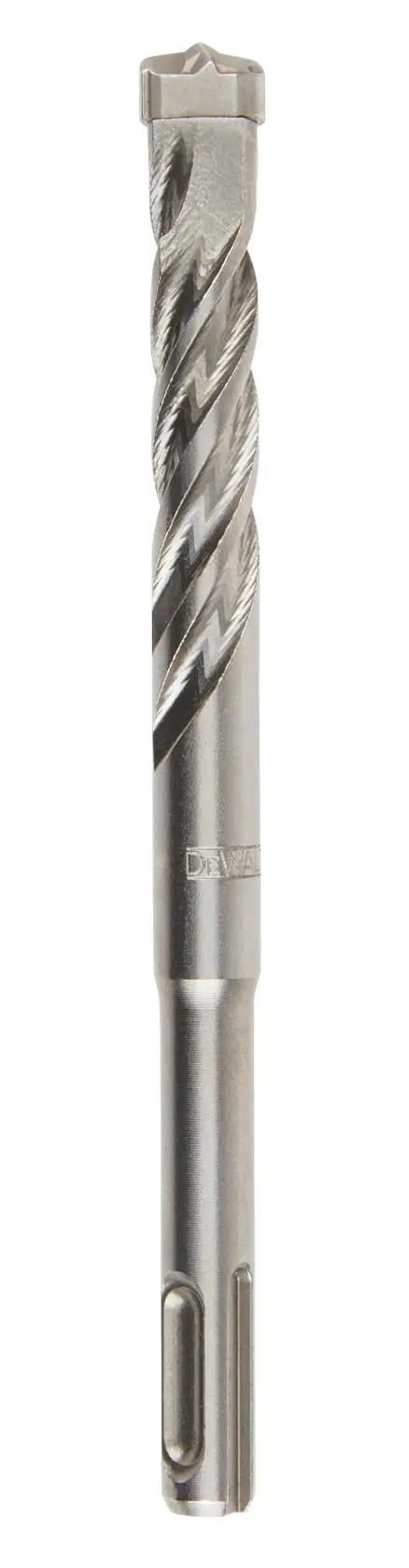 Broca metálica DEWALT DT8971 con estrías espirales y vástago SDS, mostrada vertical sobre fondo blanco.