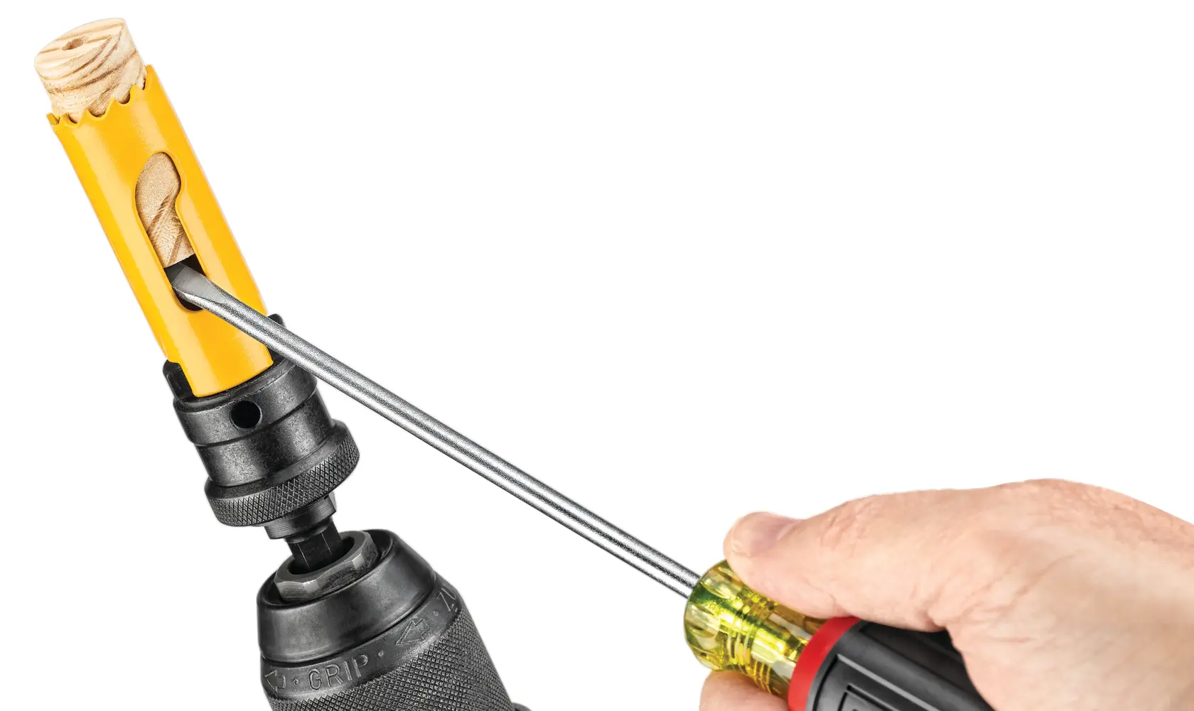 DEWALT DT90301, DT90301-QZ sierra de corona, quitar madera con destornillador. Imagen de producto.