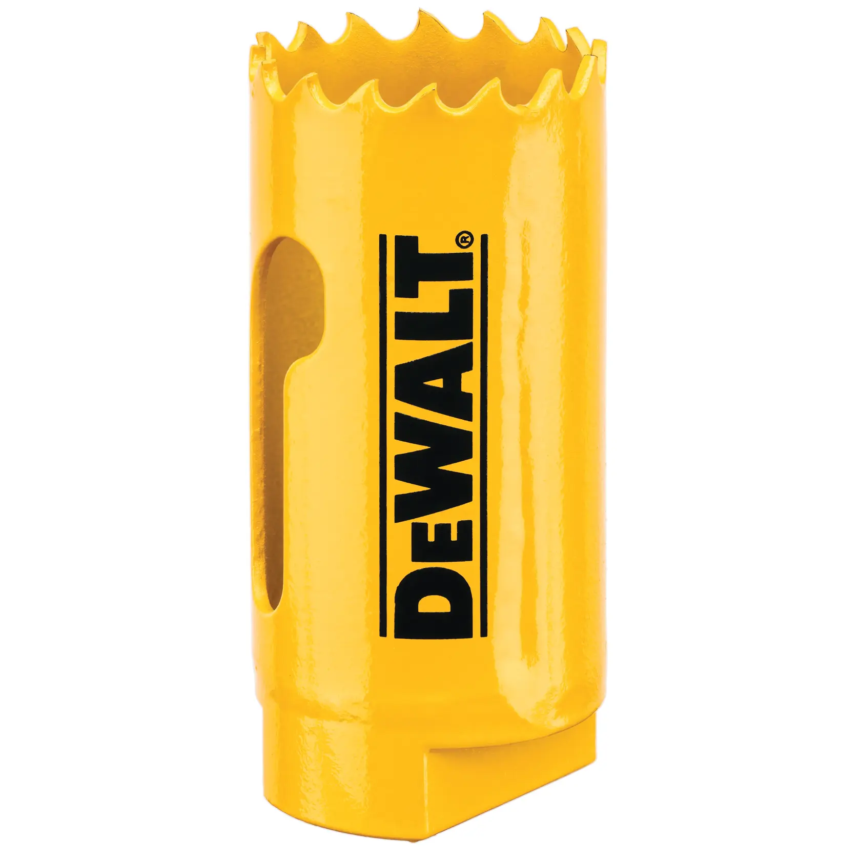 Gelbe DEWALT Lochsäge DT90306, DT90306-QZ für Fotografie, zylindrisch, mit gezacktem Rand.