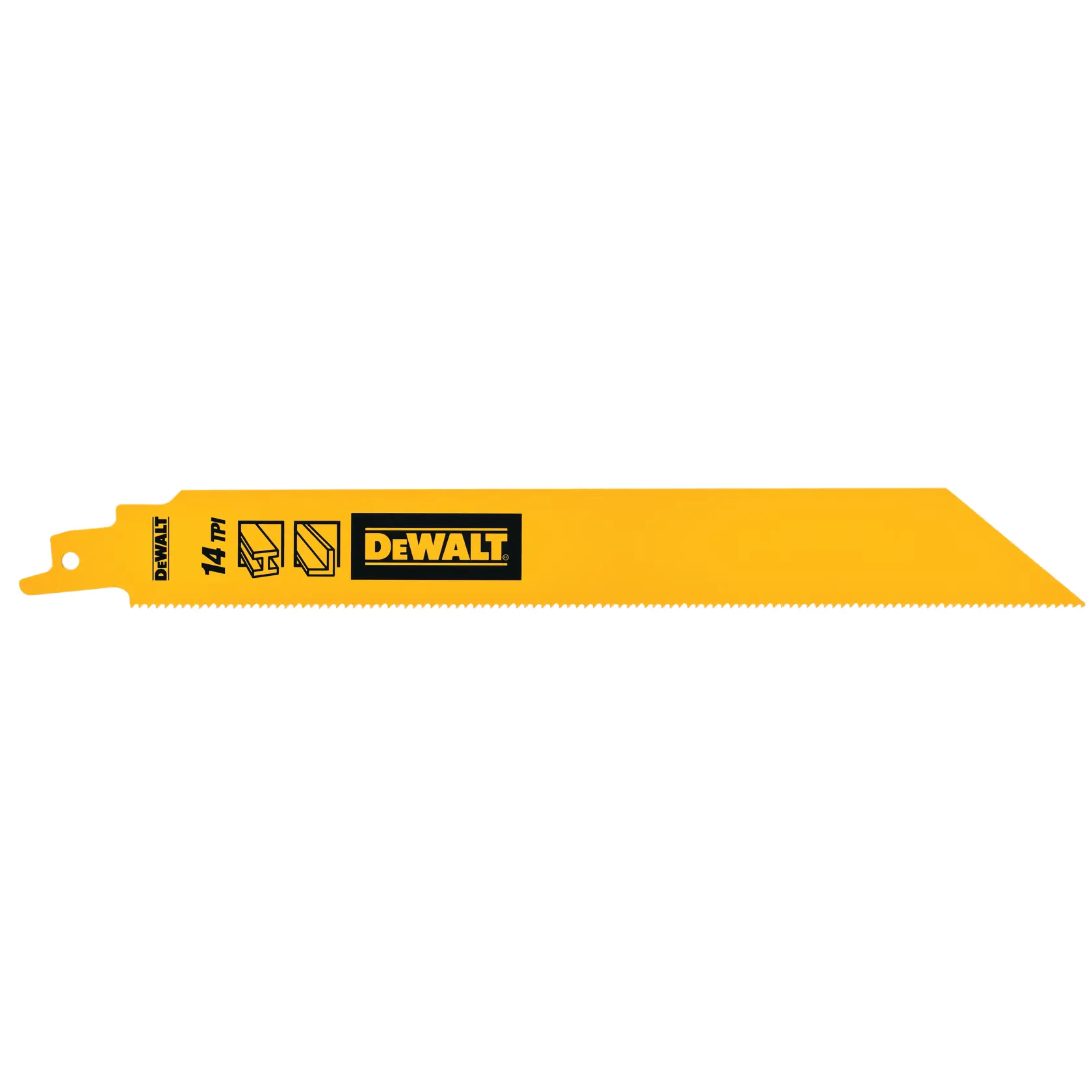 DEWALT DT90387 gelbes Sägeblatt mit 14 TPI zum Schneiden von Holz und Metall.