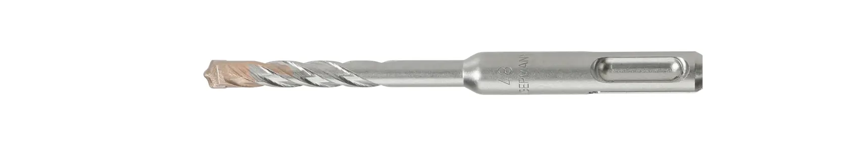 Broca metálica DEWALT DT9625 con espiral y vástago SDS-plus sobre fondo blanco.