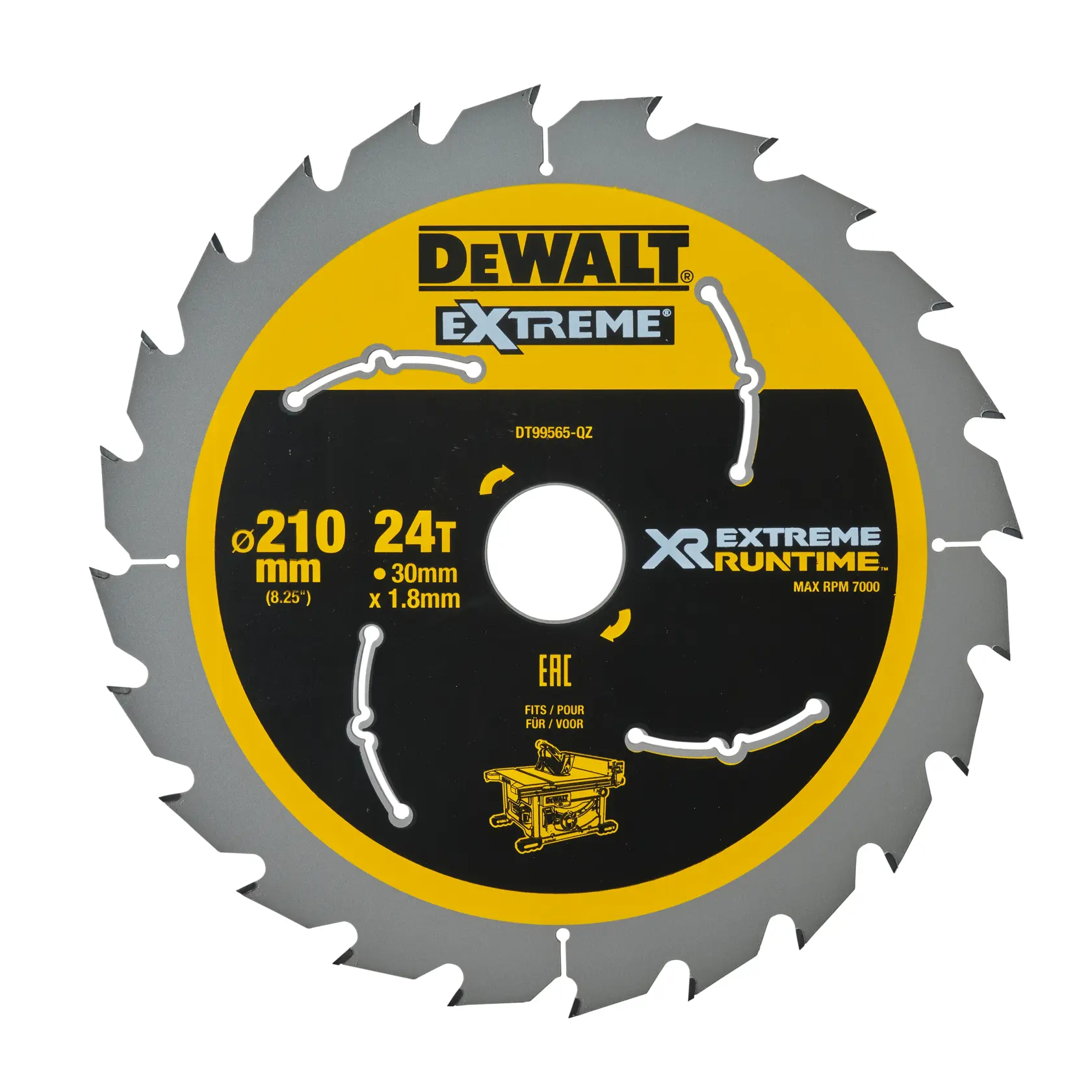 DEWALT DT99565 Kreissägeblatt, 210mm Durchmesser, 24 Zähne, Holz, XR Extreme Runtime Serie.