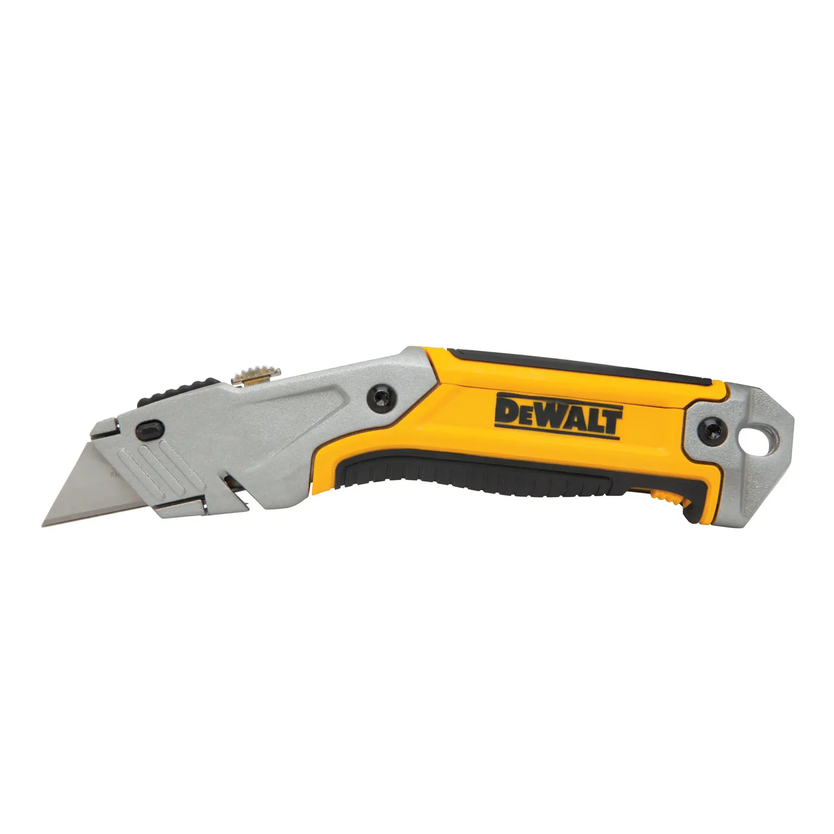 DEWALT Universalmesser mit einziehbarer Klinge, gelbem und schwarzem Griff sowie ergonomischem Design.