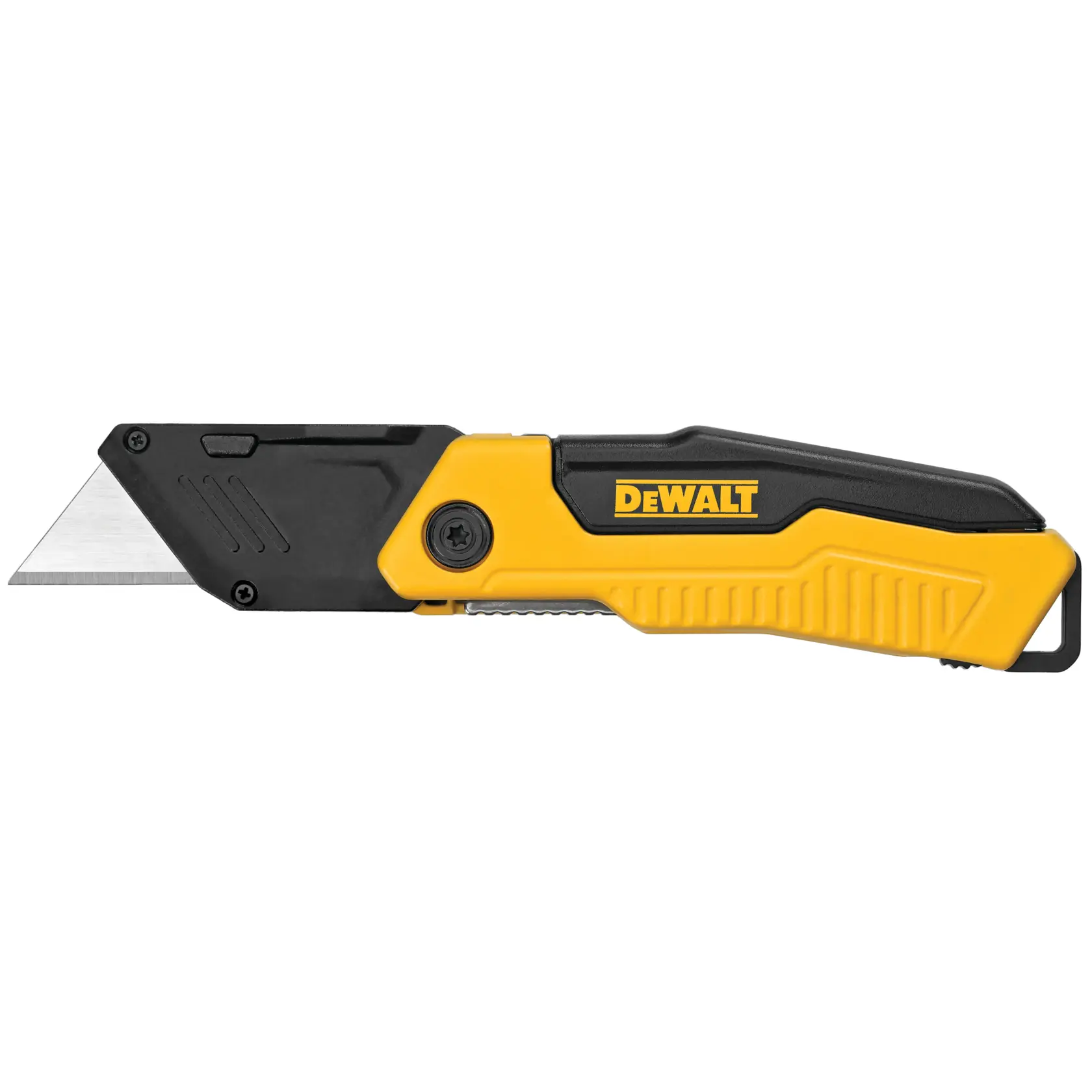 Ein DEWALT Universalmesser mit einziehbarer Klinge, mit schwarzem und gelbem Griff und DEWALT-Logo.