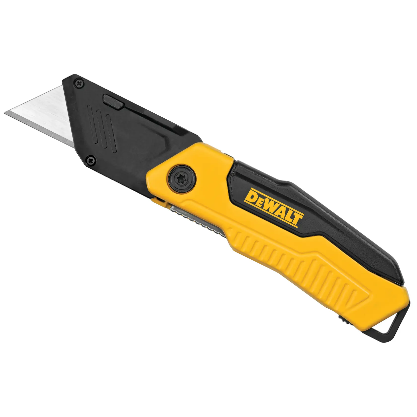 Ein DEWALT Universalmesser mit einziehbarer Klinge, mit schwarzem und gelbem Griff und DEWALT-Logo.