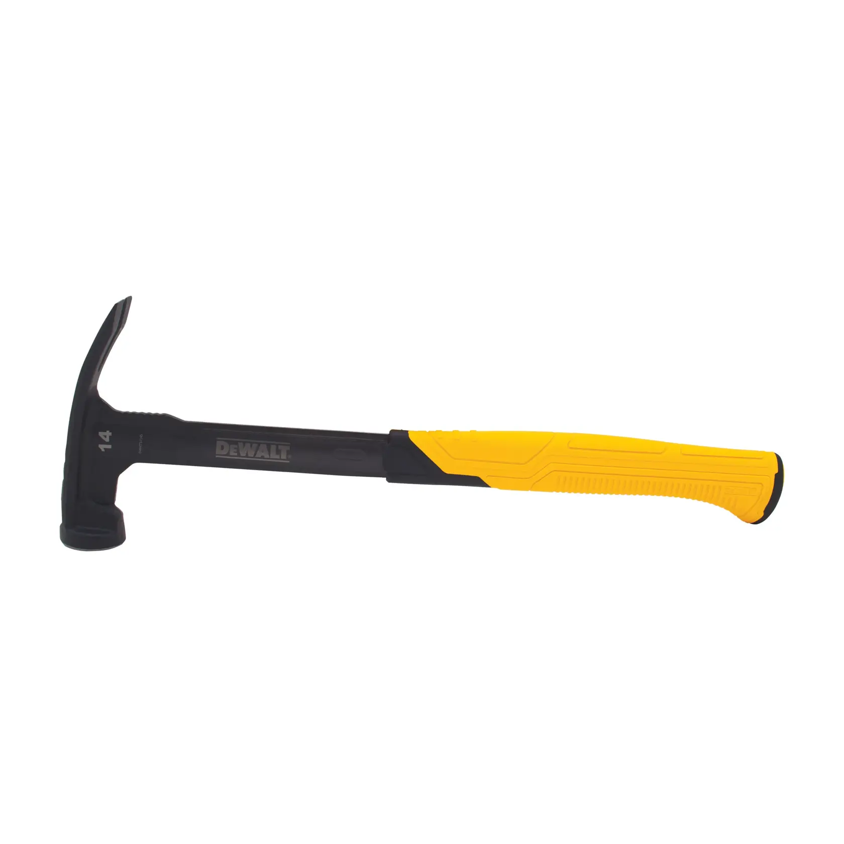 Ein DEWALT-Klauhammer mit schwarzem Kopf und Schaft sowie gelbem ergonomischen Griff, abgebildet auf weißem Hintergrund.