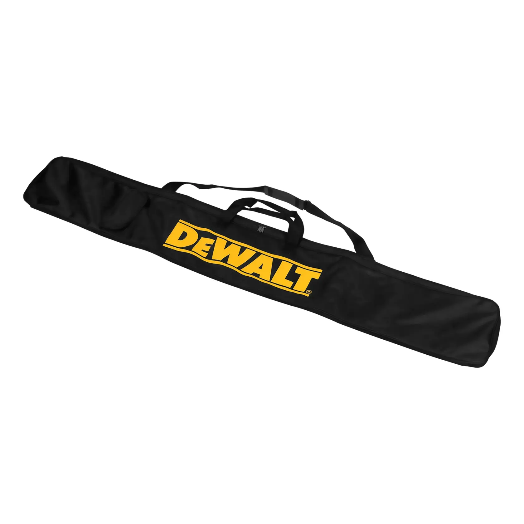DEWALT schwarze Fototasche, SKUs DWS5025-XJ, DWS5025, mit gelbem Logo und Griffen.