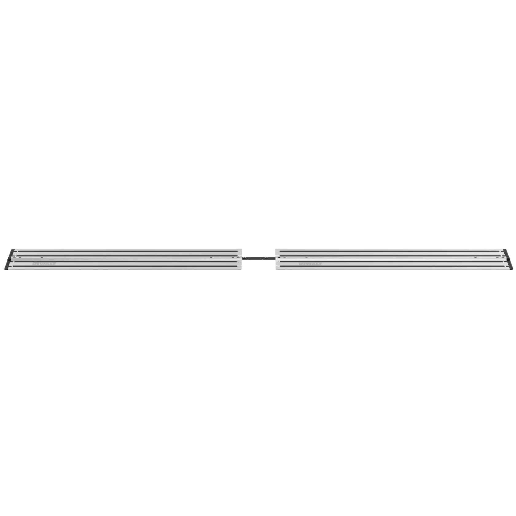 Extension de rail de guidage DEWALT, deux rails métalliques droits connectés pour une coupe précise.