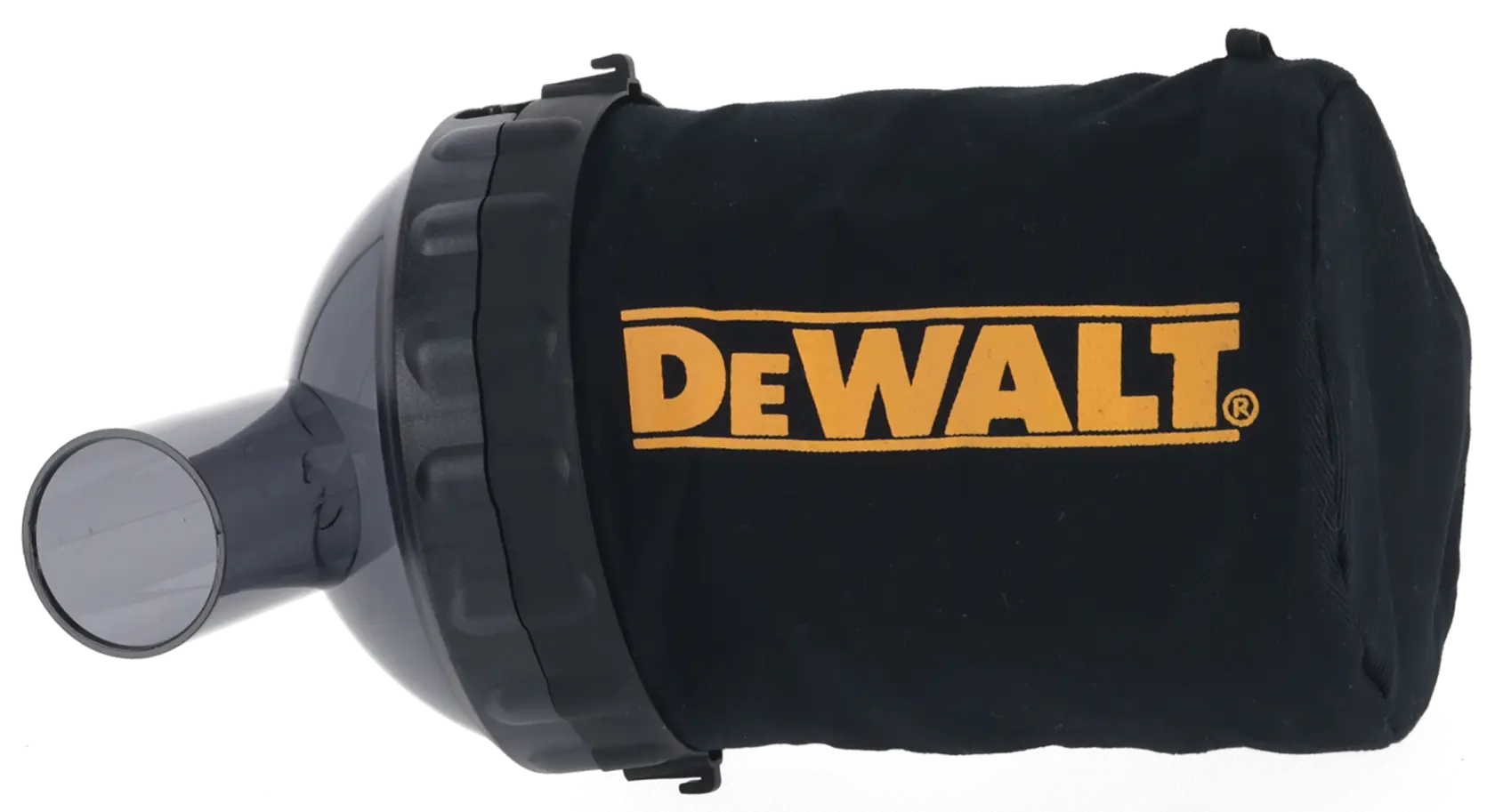 Ein DEWALT Staubsammelbeutel mit Kunststoffdüse, entwickelt für die Verwendung mit Elektrowerkzeugen.