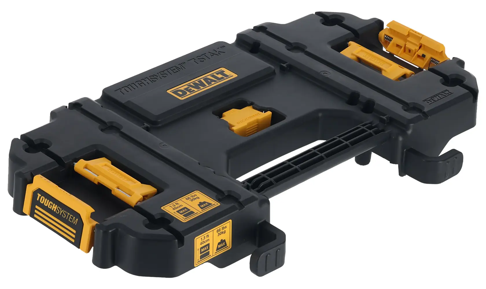 DEWALT ToughSystem TSTAK Ablage in Schwarz und Gelb für professionelle Werkzeugorganisation.